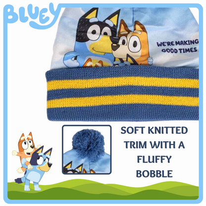 Bluey Bobble Hat  + Snood Scarf + Gloves Set Boys Girls 3 Piece Winter Set Gift