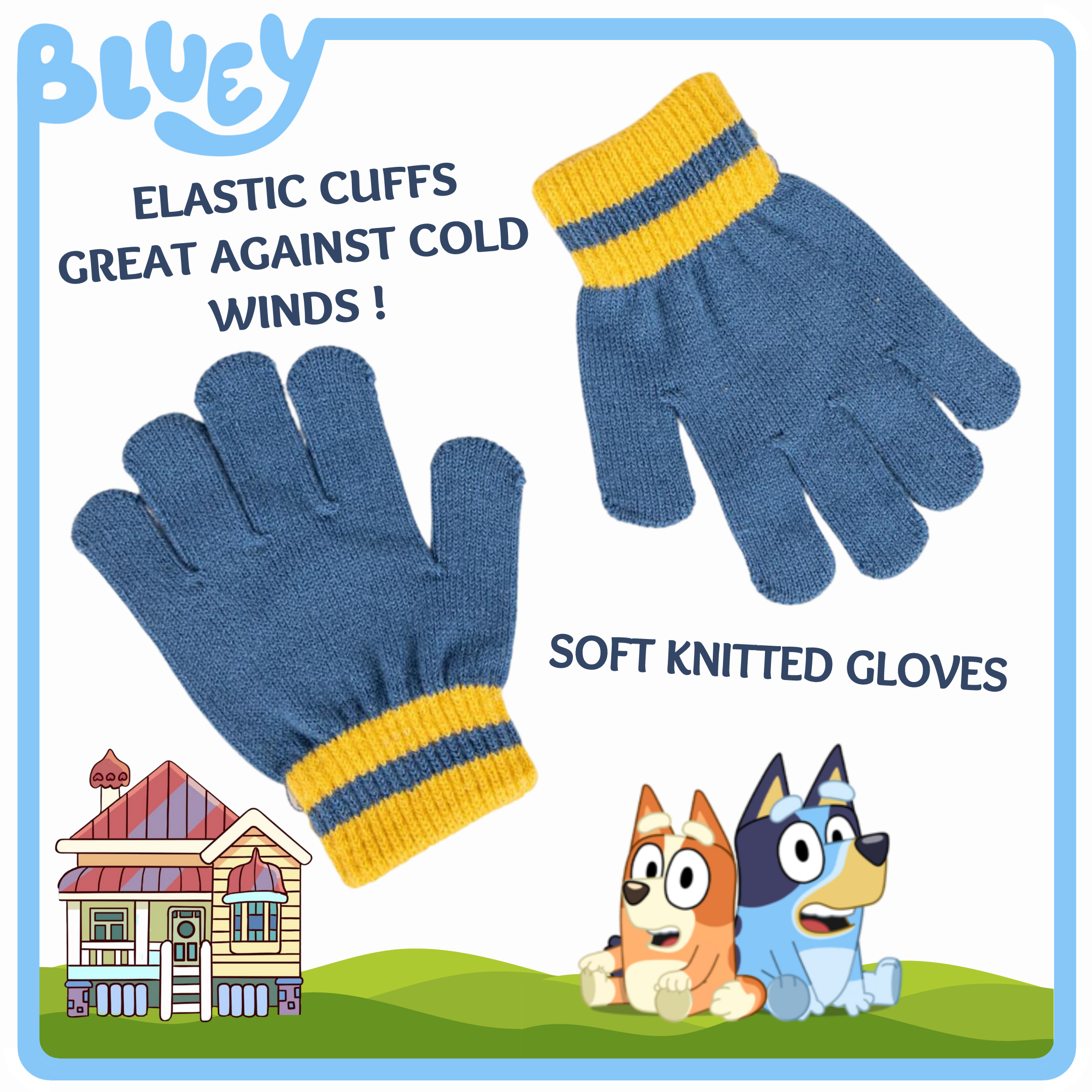 Bluey Bobble Hat  + Snood Scarf + Gloves Set Boys Girls 3 Piece Winter Set Gift