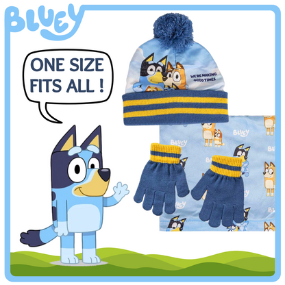 Bluey Bobble Hat  + Snood Scarf + Gloves Set Boys Girls 3 Piece Winter Set Gift