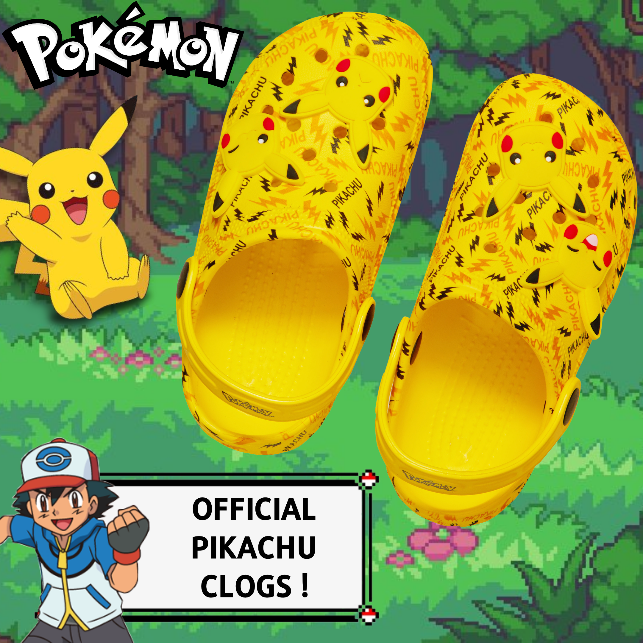 Pokemon Pikachu Clogs + Charms Kids Sandals Boys Girls Sliders Strap Beach Shoes
