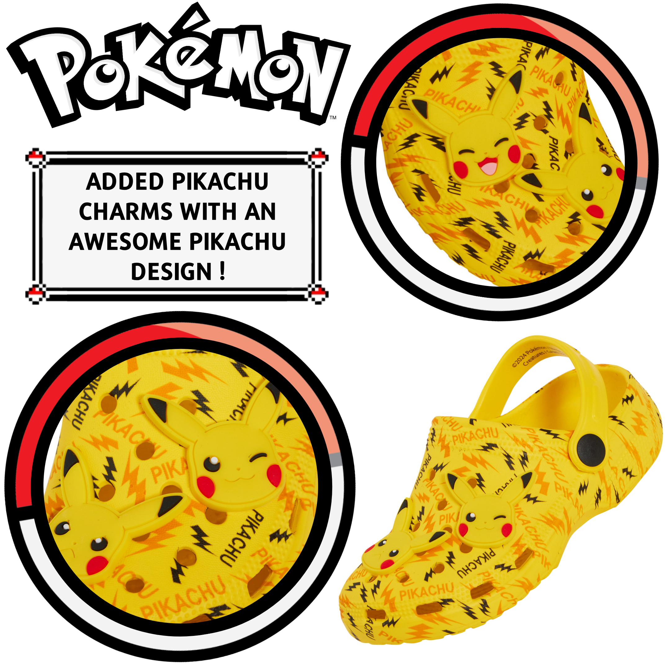 Pokemon Pikachu Clogs + Charms Kids Sandals Boys Girls Sliders Strap Beach Shoes