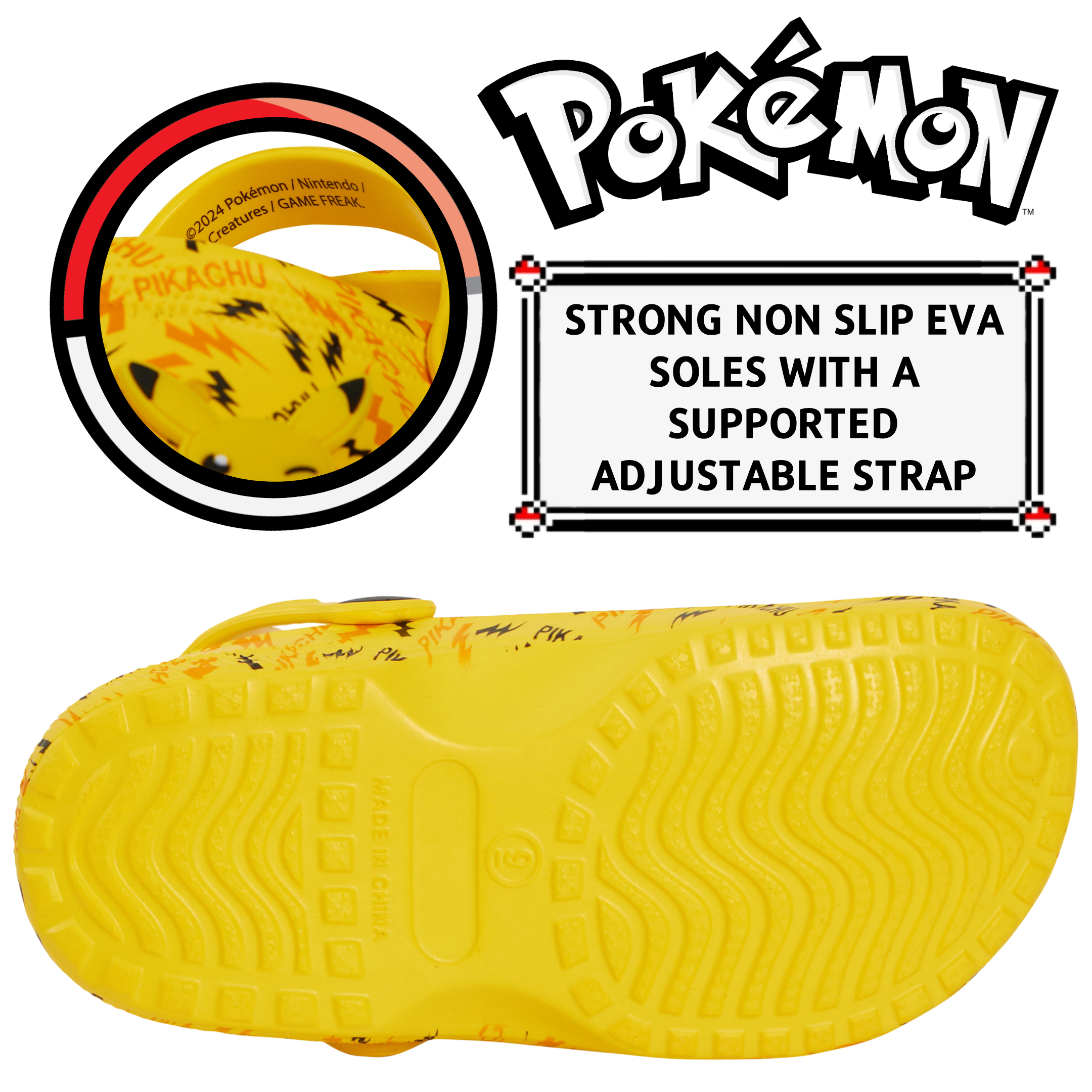 Pokemon Pikachu Clogs + Charms Kids Sandals Boys Girls Sliders Strap Beach Shoes