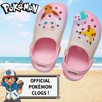 Girls Pokemon Clogs + Charms Kids Sandals Pikachu Eevee Sliders Beach Shoes