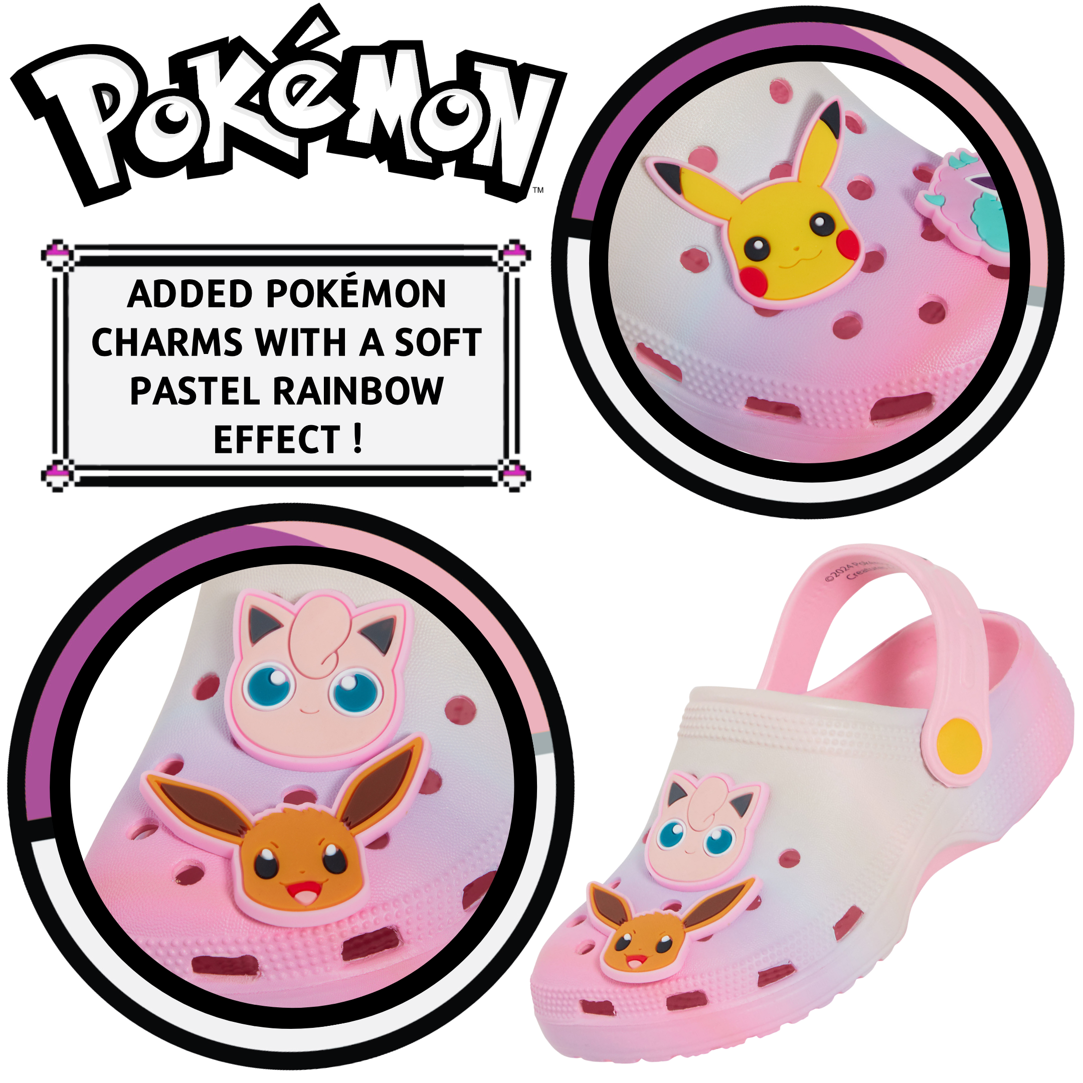 Girls Pokemon Clogs + Charms Kids Sandals Pikachu Eevee Sliders Beach Shoes