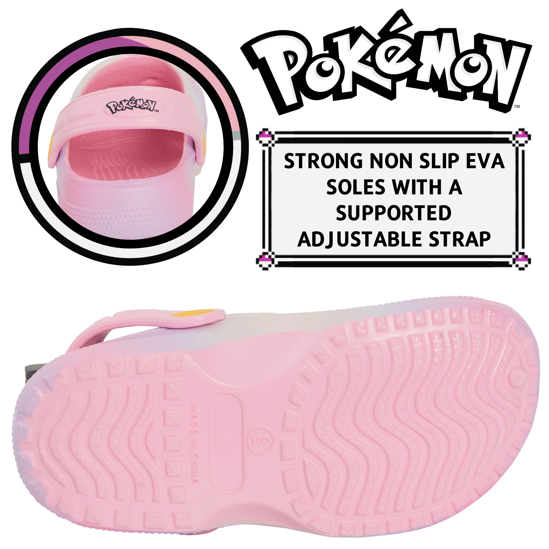 Girls Pokemon Clogs + Charms Kids Sandals Pikachu Eevee Sliders Beach Shoes
