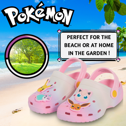 Girls Pokemon Clogs + Charms Kids Sandals Pikachu Eevee Sliders Beach Shoes