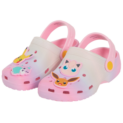 Girls Pokemon Clogs + Charms Kids Sandals Pikachu Eevee Sliders Beach Shoes