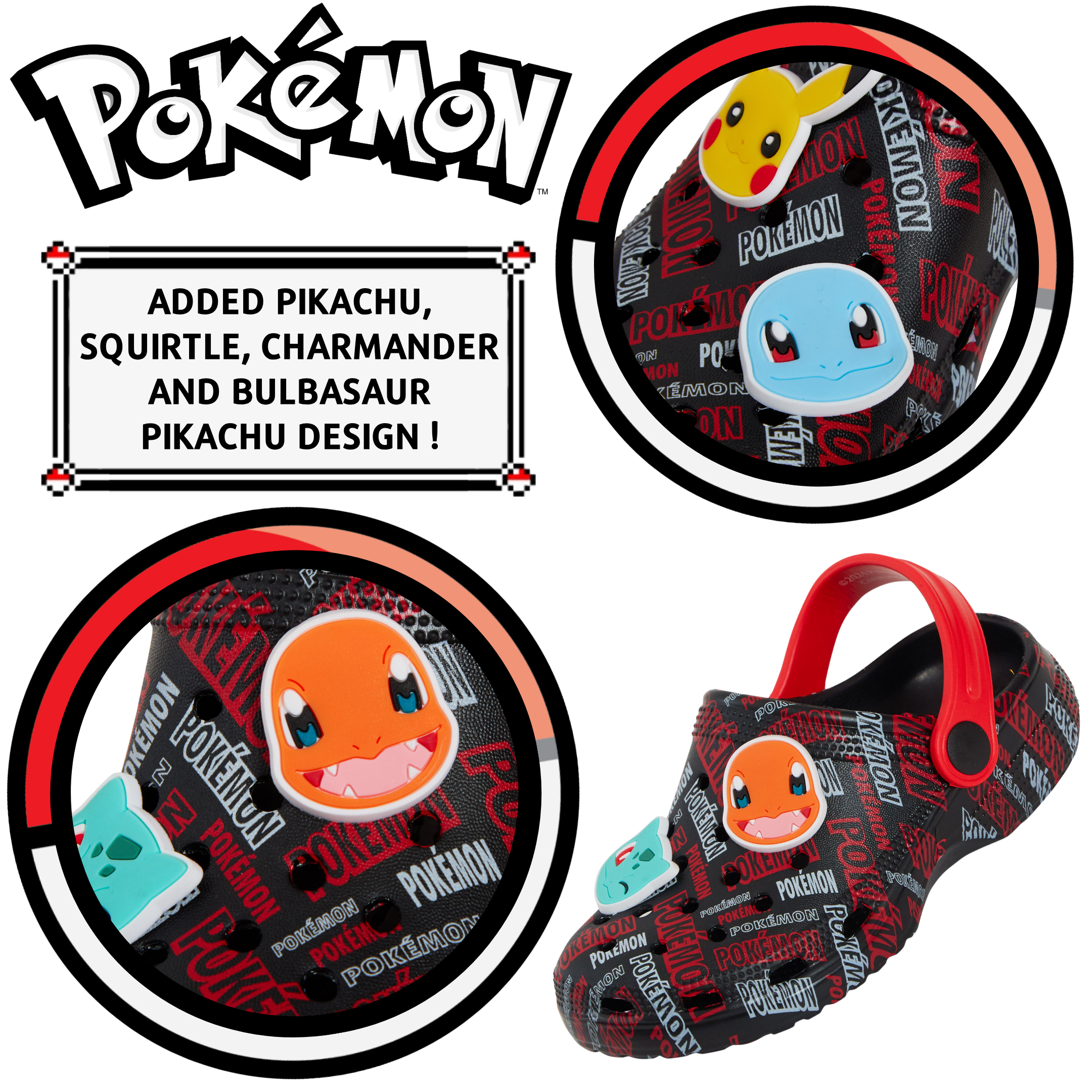 Pokemon Clogs + Charms Girls Boys Pikachu Sandals Pokeball Sliders Beach Shoes