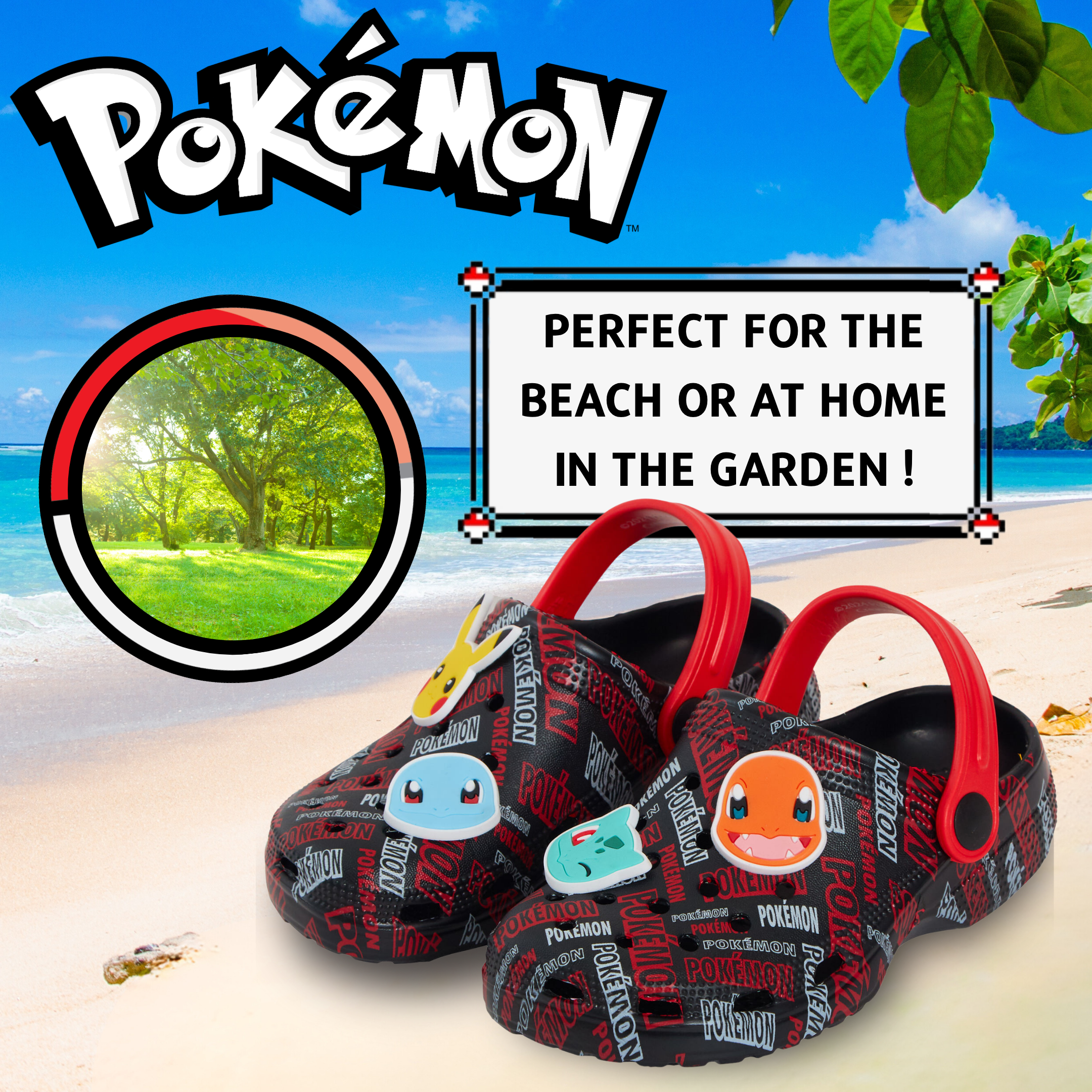 Pokemon Clogs + Charms Girls Boys Pikachu Sandals Pokeball Sliders Beach Shoes