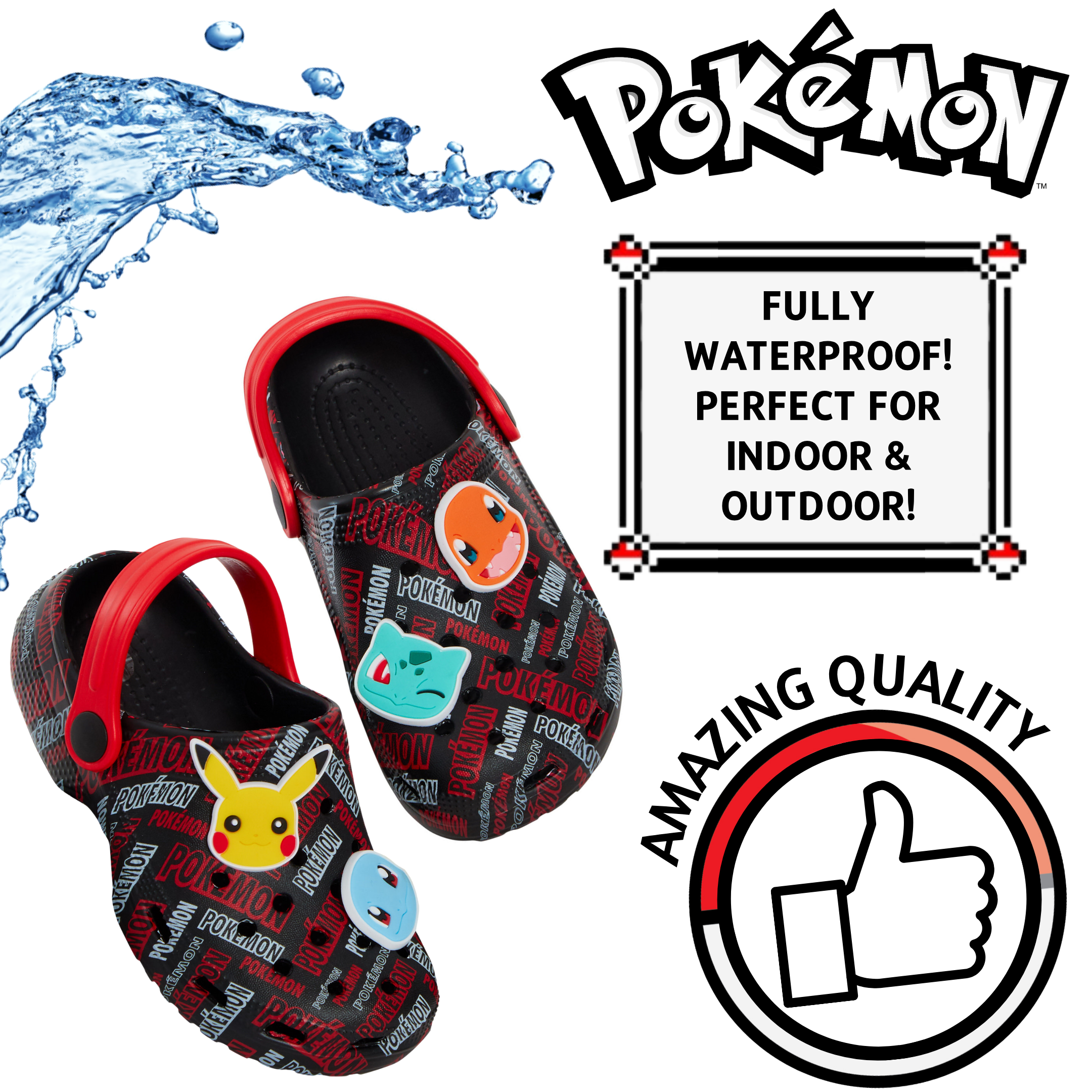 Pokemon Clogs + Charms Girls Boys Pikachu Sandals Pokeball Sliders Beach Shoes