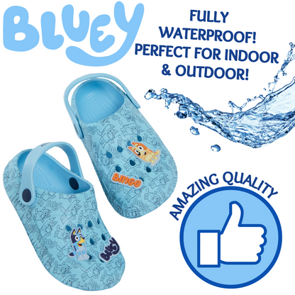 Girls Boys Bluey Clogs Sandals + Charms Kids Summer Sliders + Strap Beach Shoes