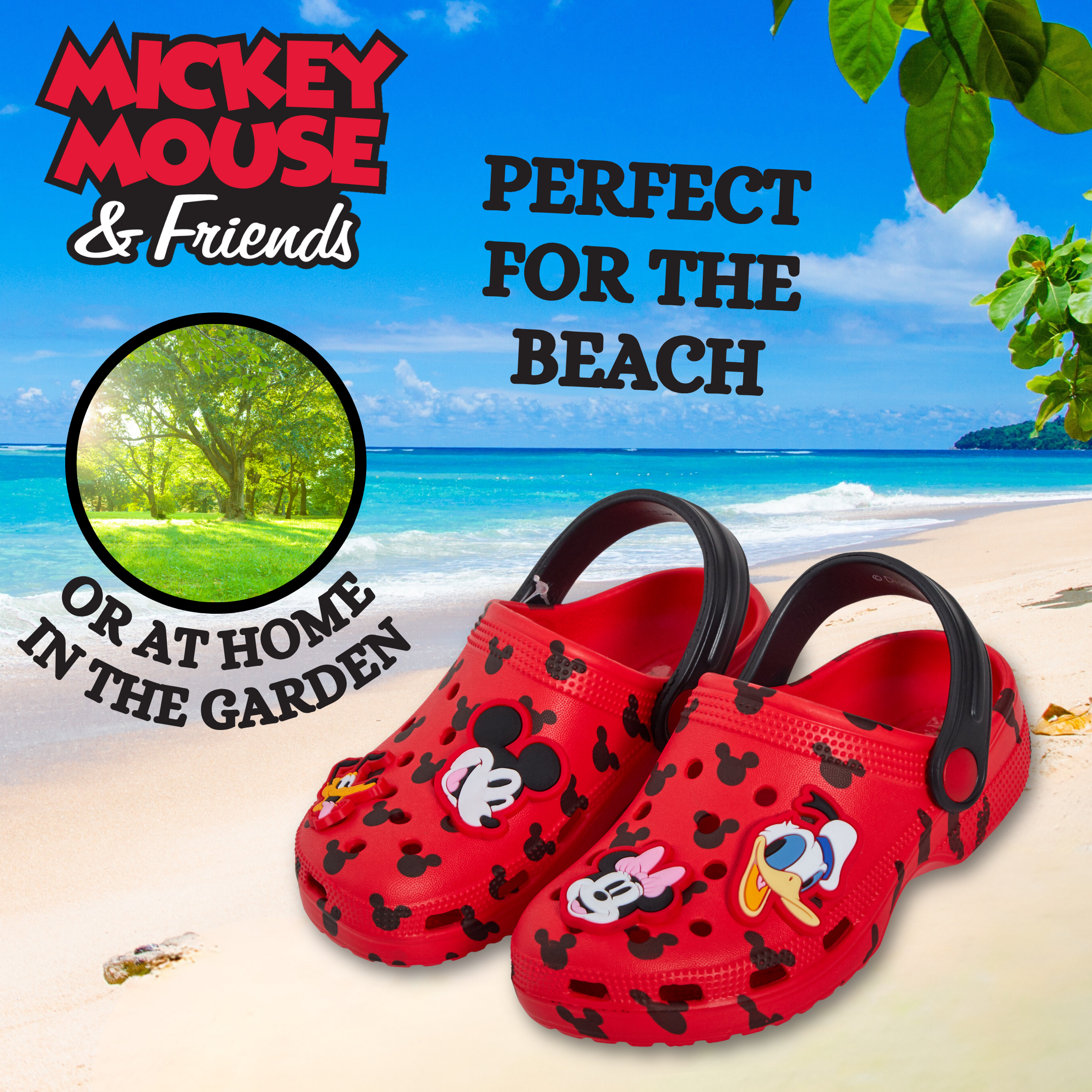 Disney Mickey Mouse Minnie Mouse Clogs Sandals + Charms Kids Sliders Beach Shoes