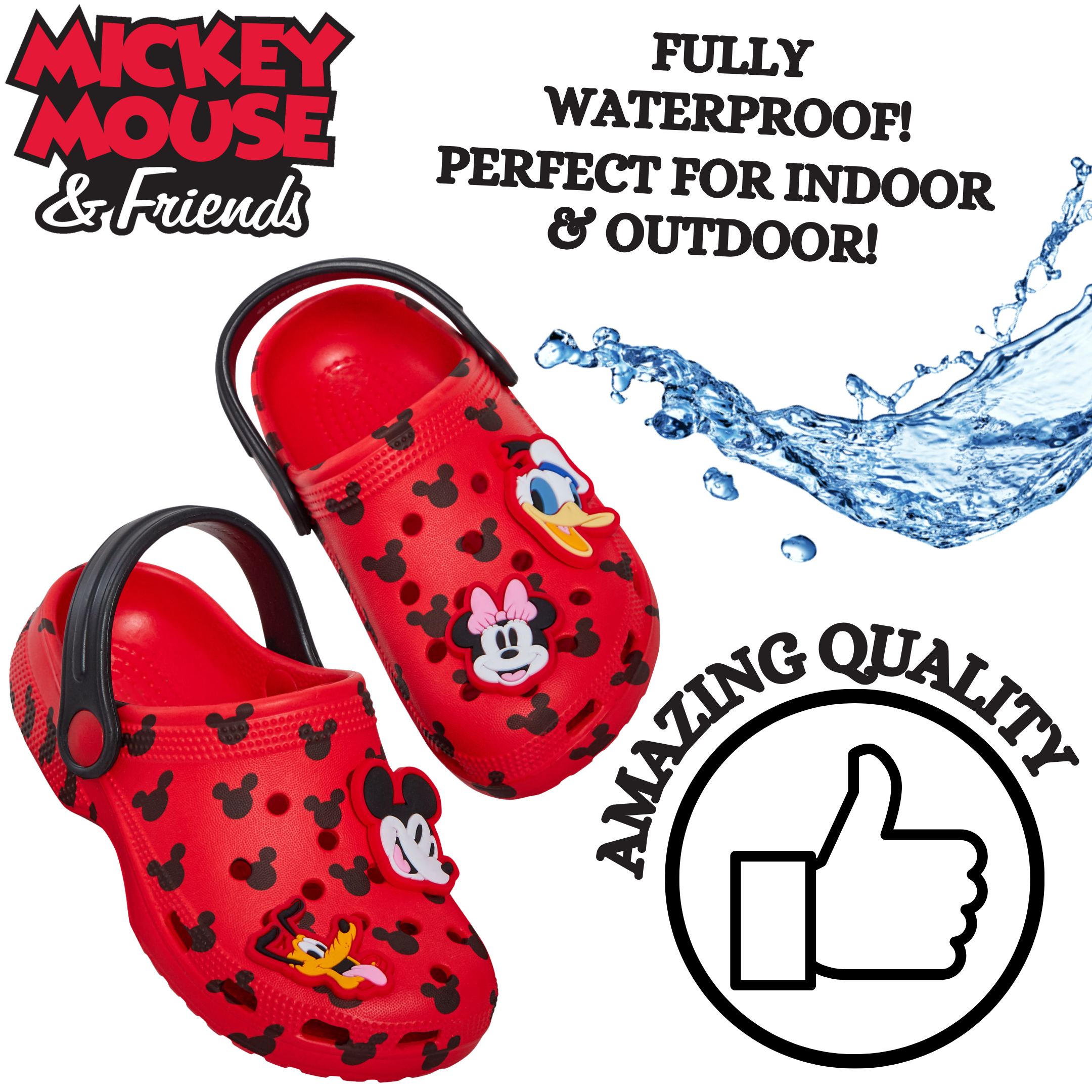 Disney Mickey Mouse Minnie Mouse Clogs Sandals + Charms Kids Sliders Beach Shoes
