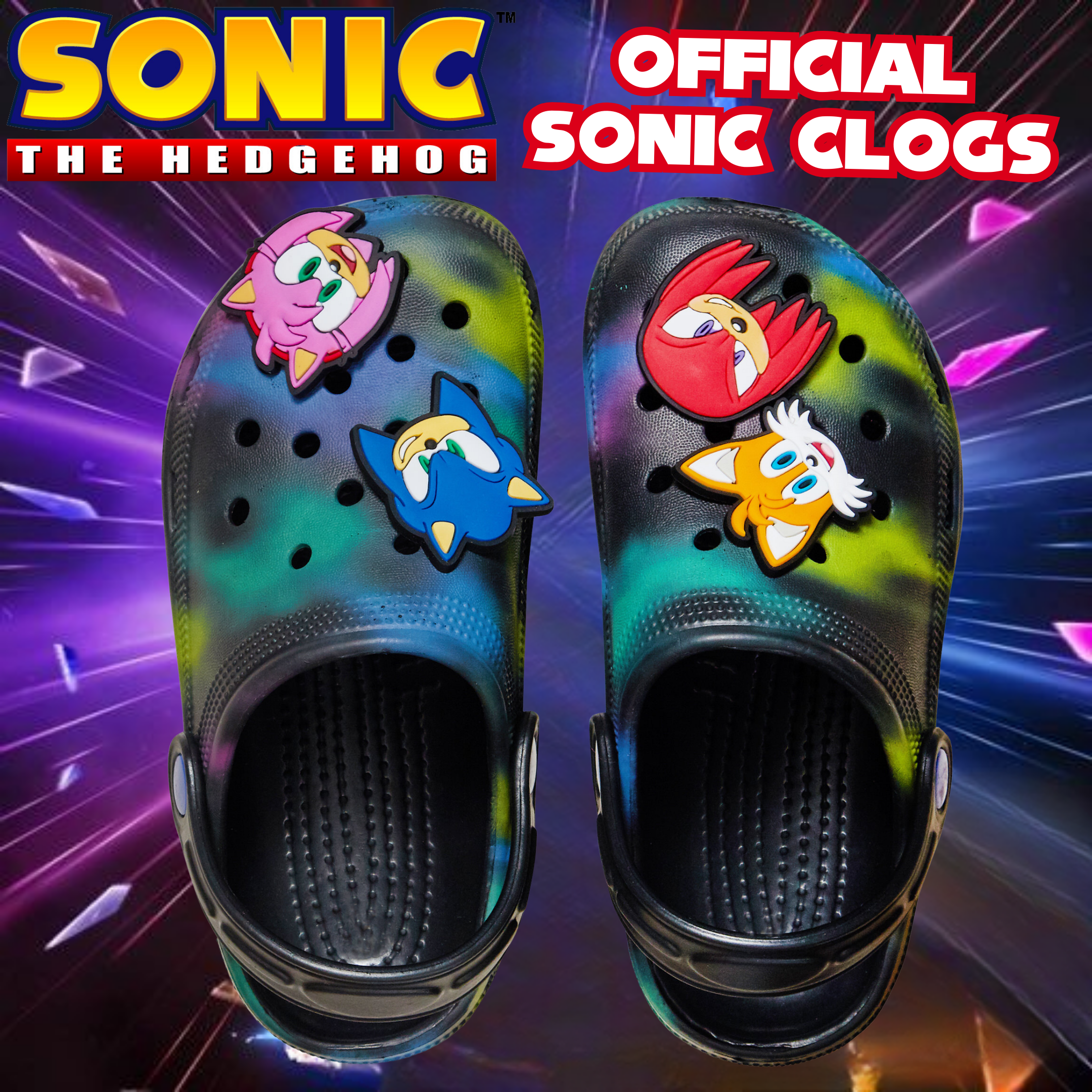 Boys Sonic The Hedgehog Clogs + Charms Sandals Kids Summer Sliders Beach Shoes