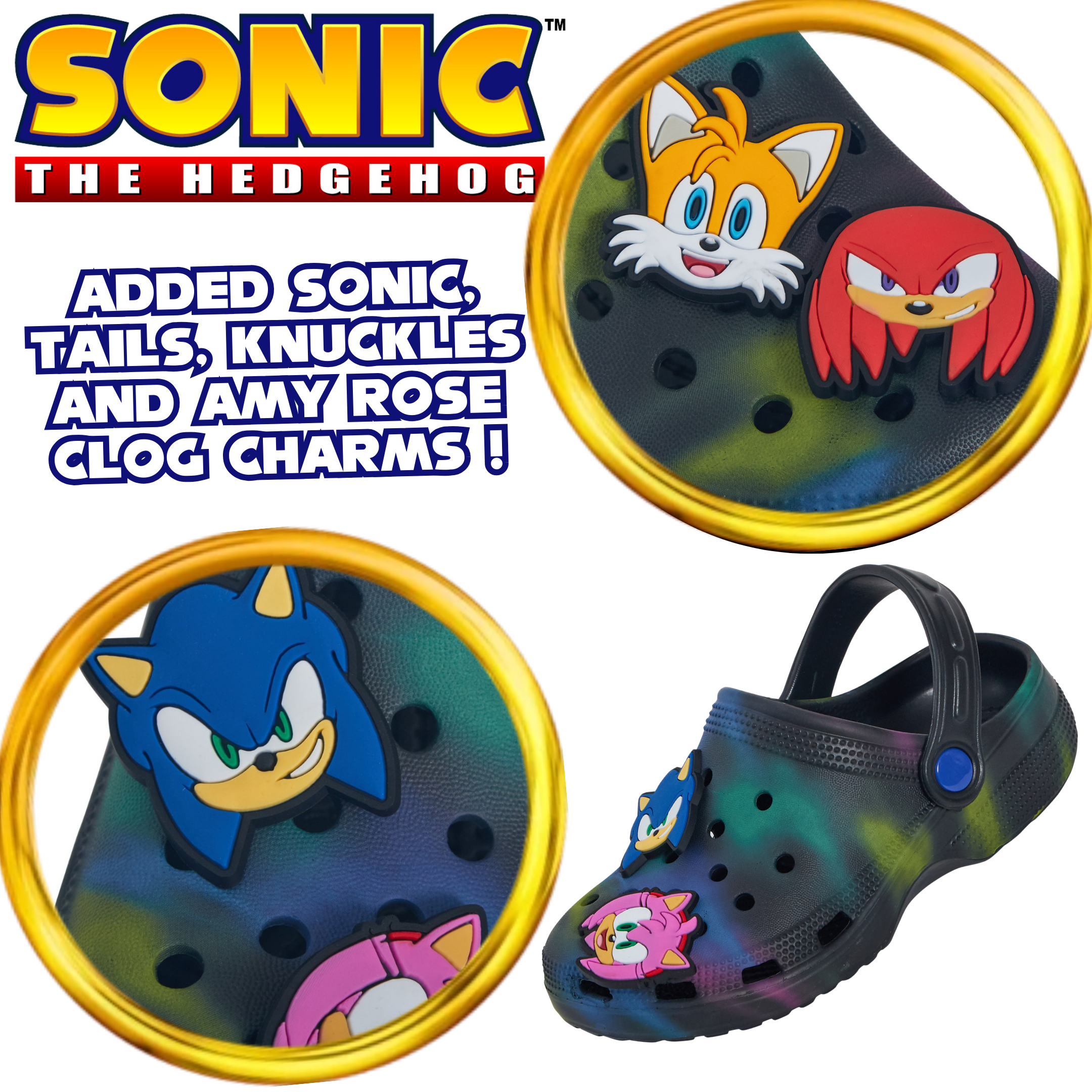 Boys Sonic The Hedgehog Clogs + Charms Sandals Kids Summer Sliders Beach Shoes