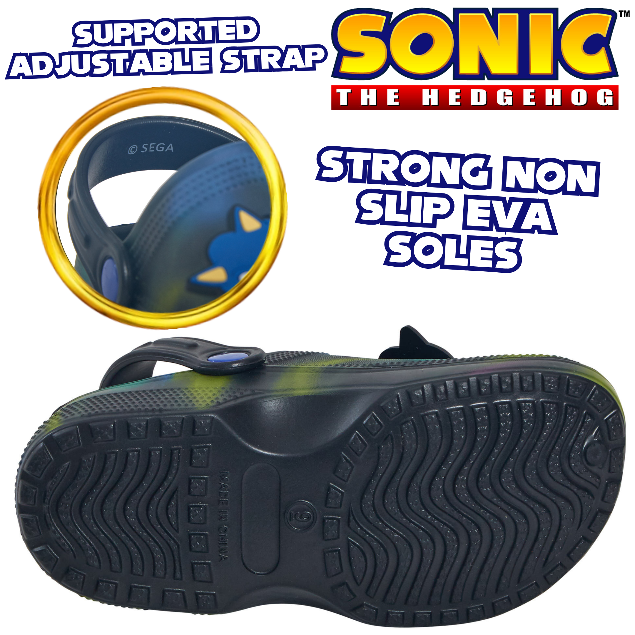 Boys Sonic The Hedgehog Clogs + Charms Sandals Kids Summer Sliders Beach Shoes