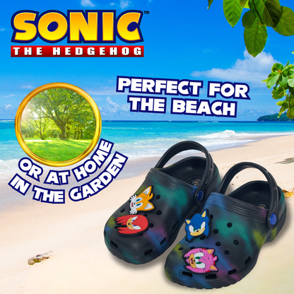 Boys Sonic The Hedgehog Clogs + Charms Sandals Kids Summer Sliders Beach Shoes