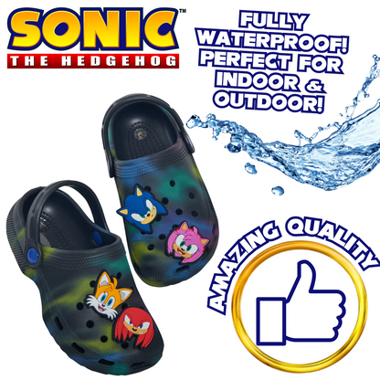 Boys Sonic The Hedgehog Clogs + Charms Sandals Kids Summer Sliders Beach Shoes