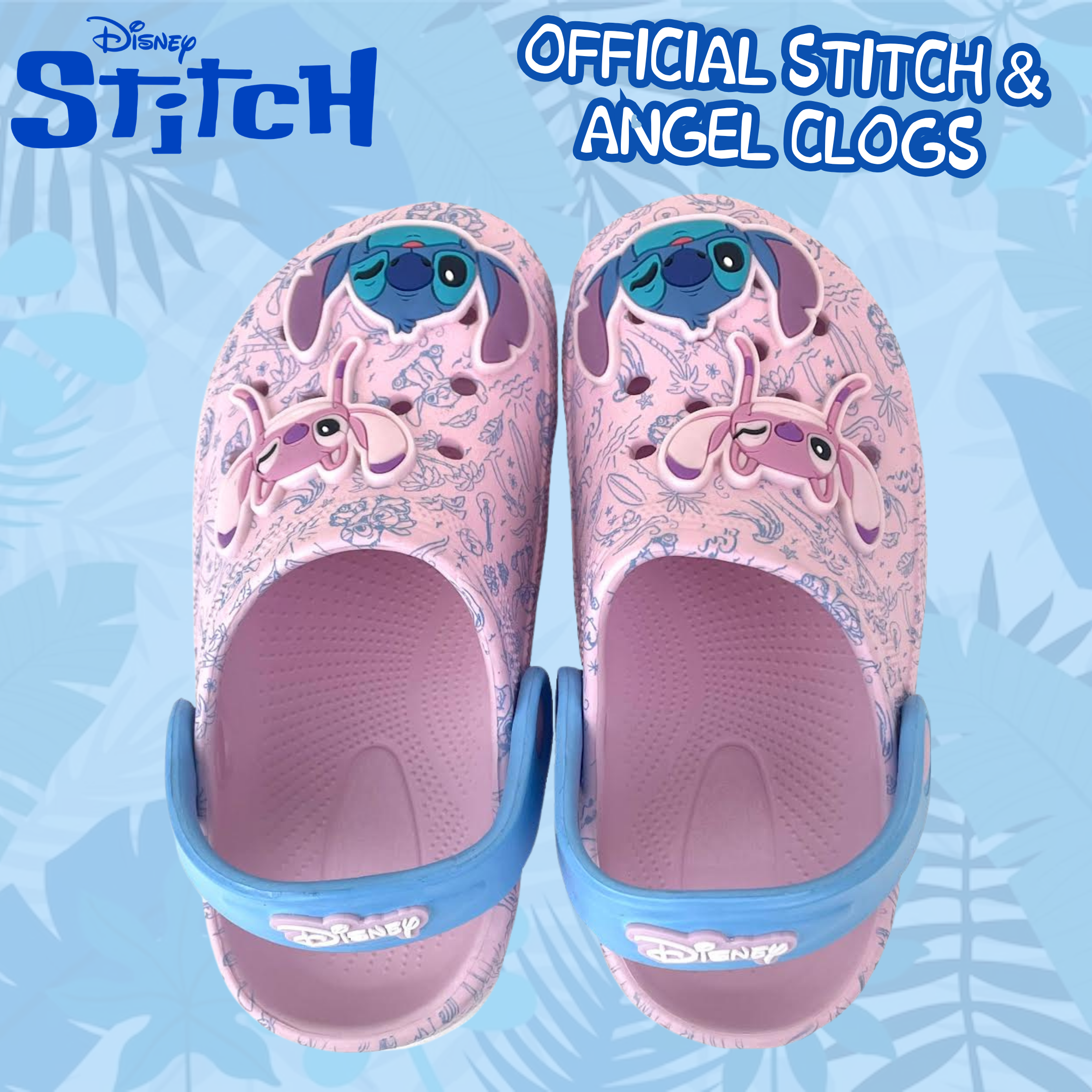 Girls Disney Stitch Clogs Sandals + Charms Kids Angel Summer Sliders Beach Shoes
