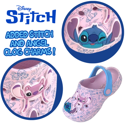 Girls Disney Stitch Clogs Sandals + Charms Kids Angel Summer Sliders Beach Shoes