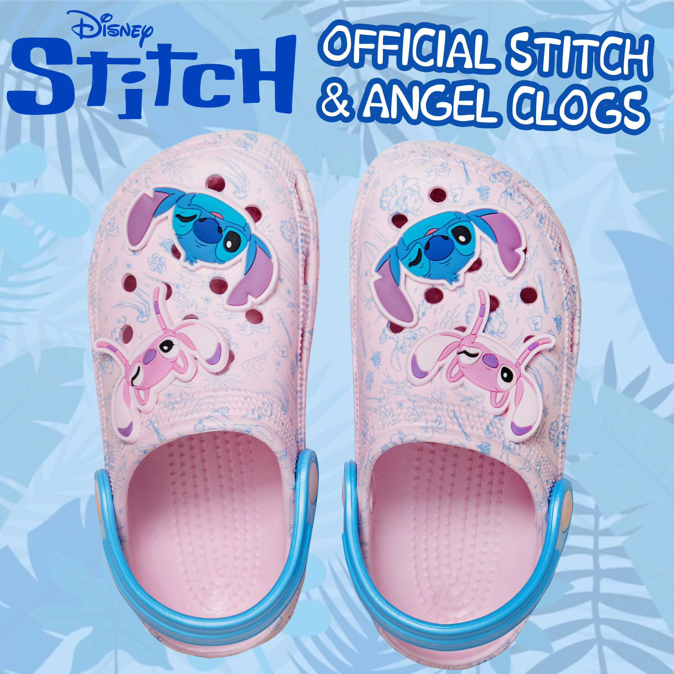 Girls Disney Stitch Clogs Sandals + Charms Kids Angel Summer Sliders Beach Shoes