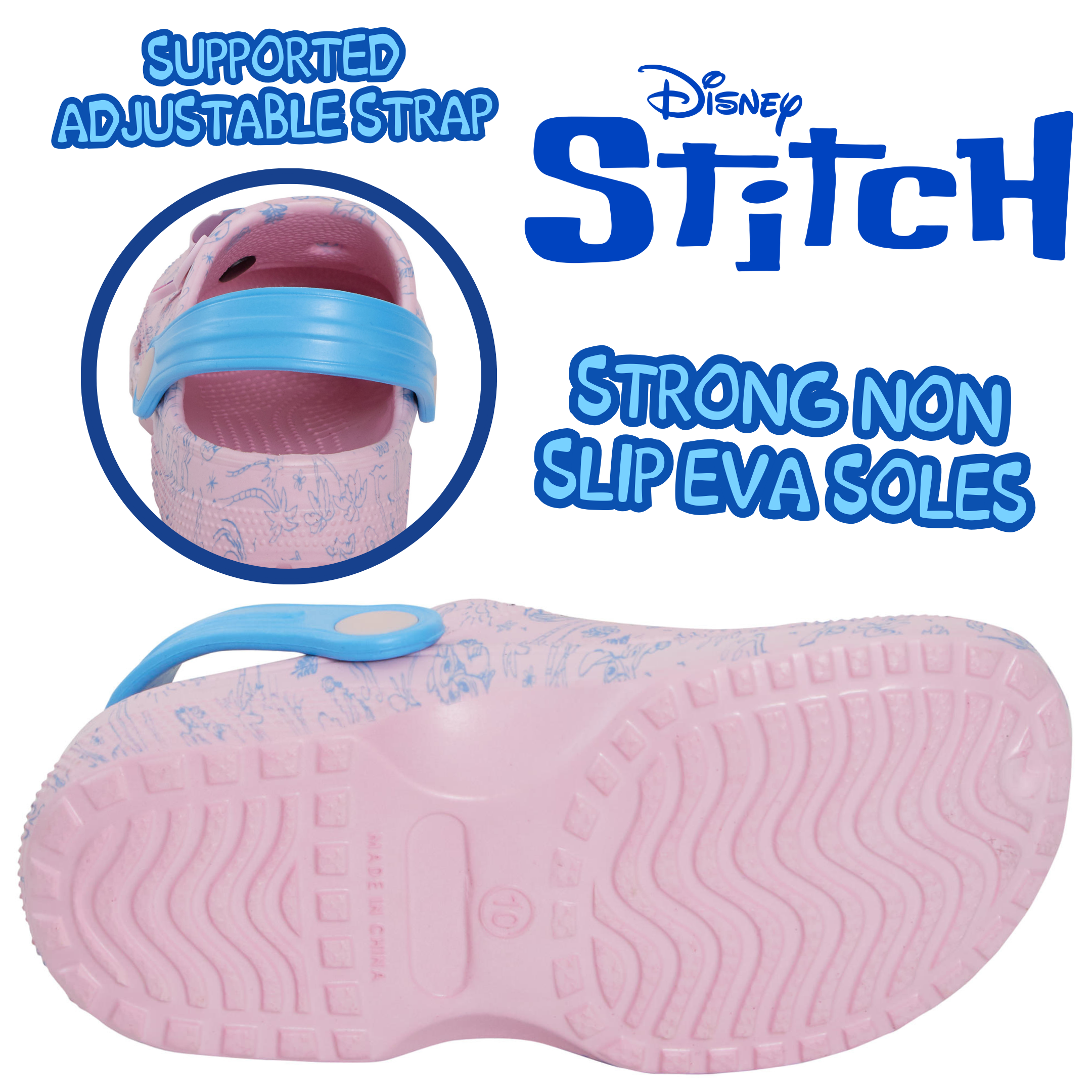 Girls Disney Stitch Clogs Sandals + Charms Kids Angel Summer Sliders Beach Shoes