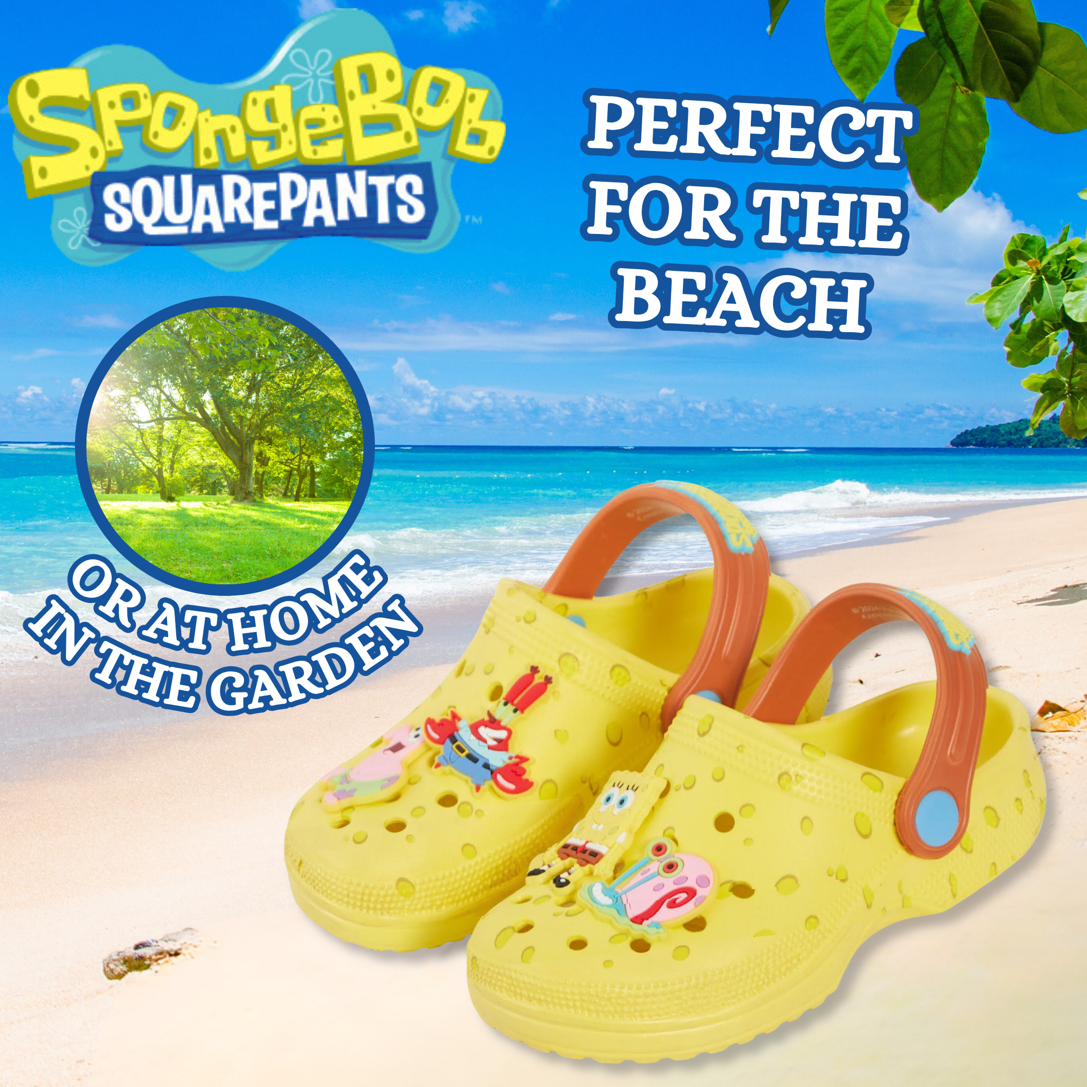 SpongeBob SquarePants Clogs with Charms Sandals Kids Summer Sliders Beach Shoes