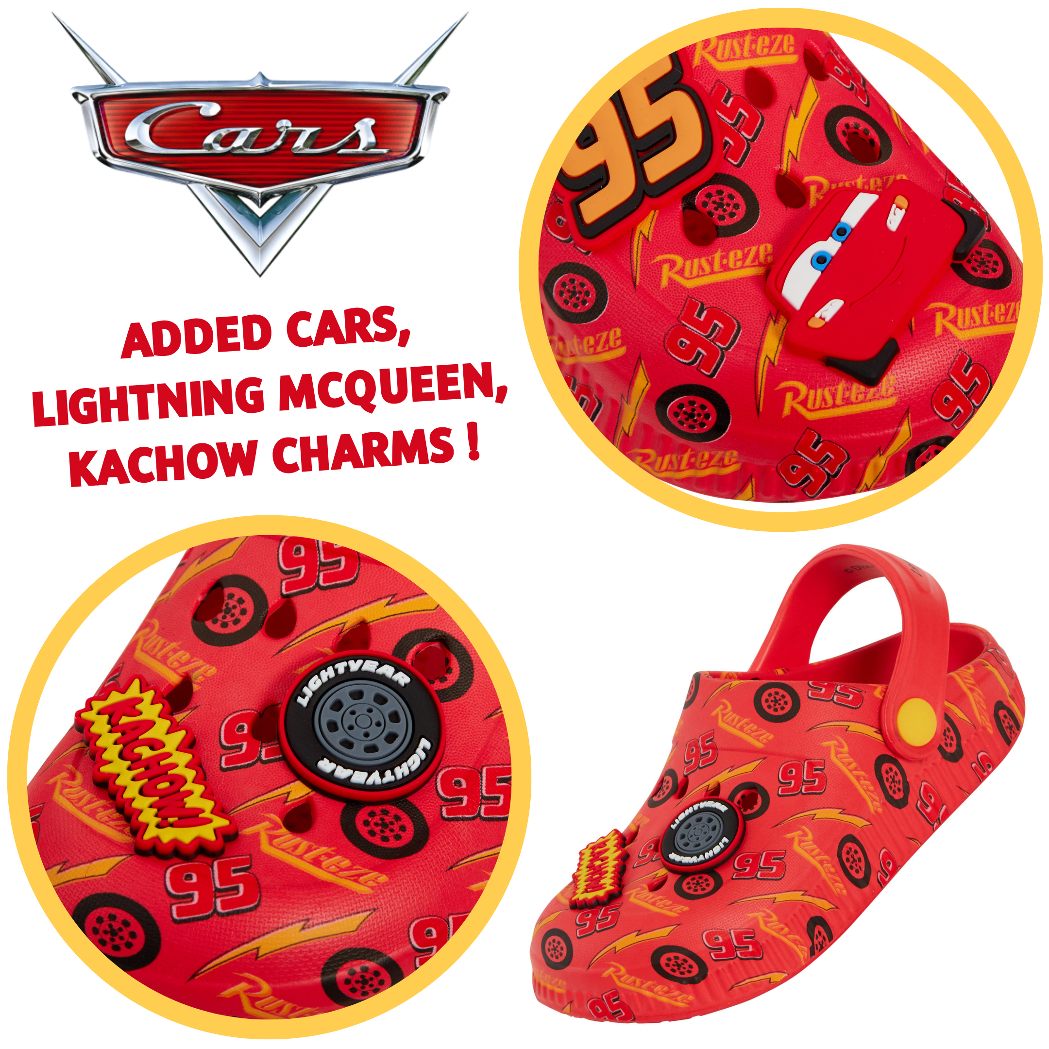 Boys Disney Cars Clogs + Charms Kids Sandals Lightning McQueen Sliders + Strap