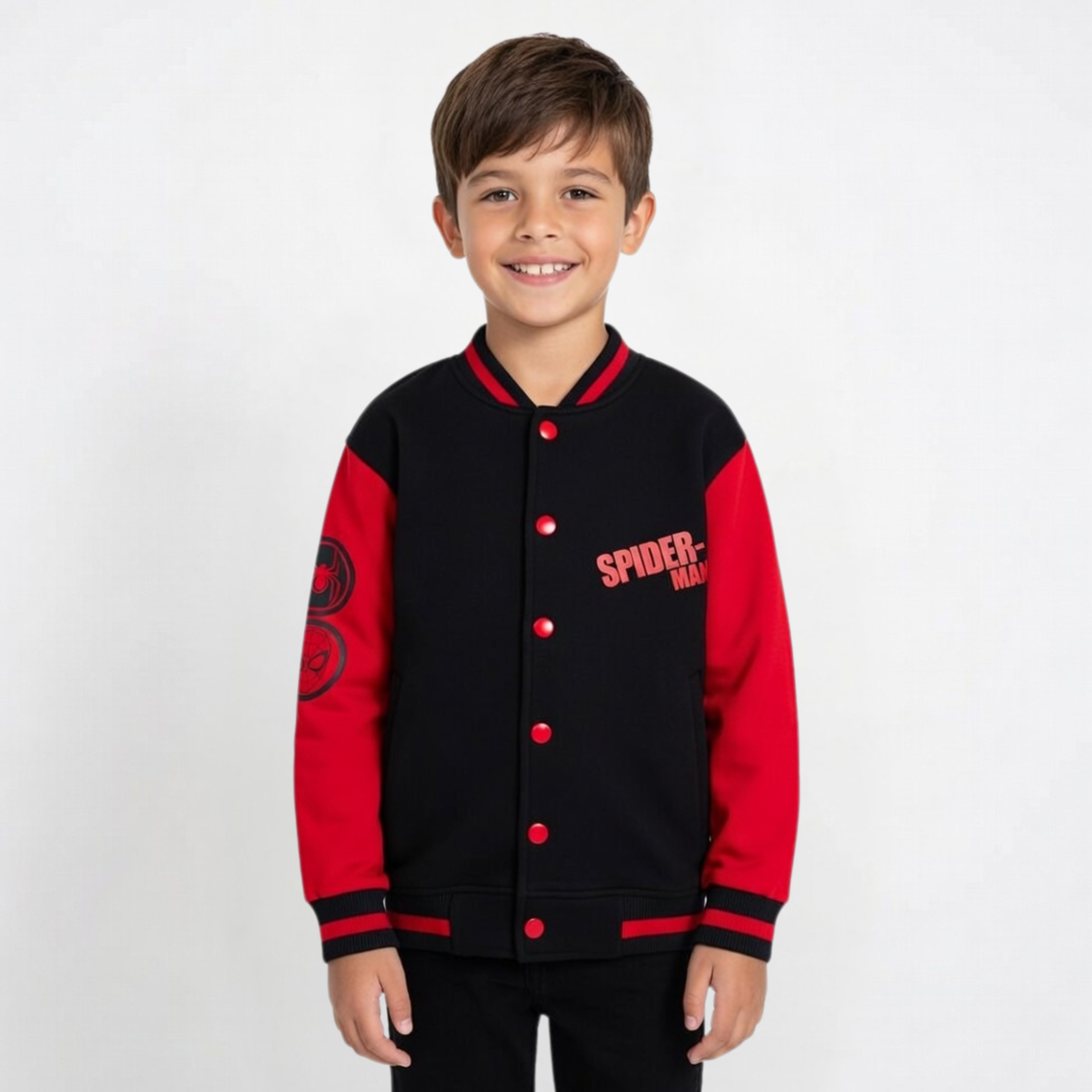 Boys Spiderman Varsity Jacket Glow in the Dark Eyes Marvel Spidey Bomber Jacket