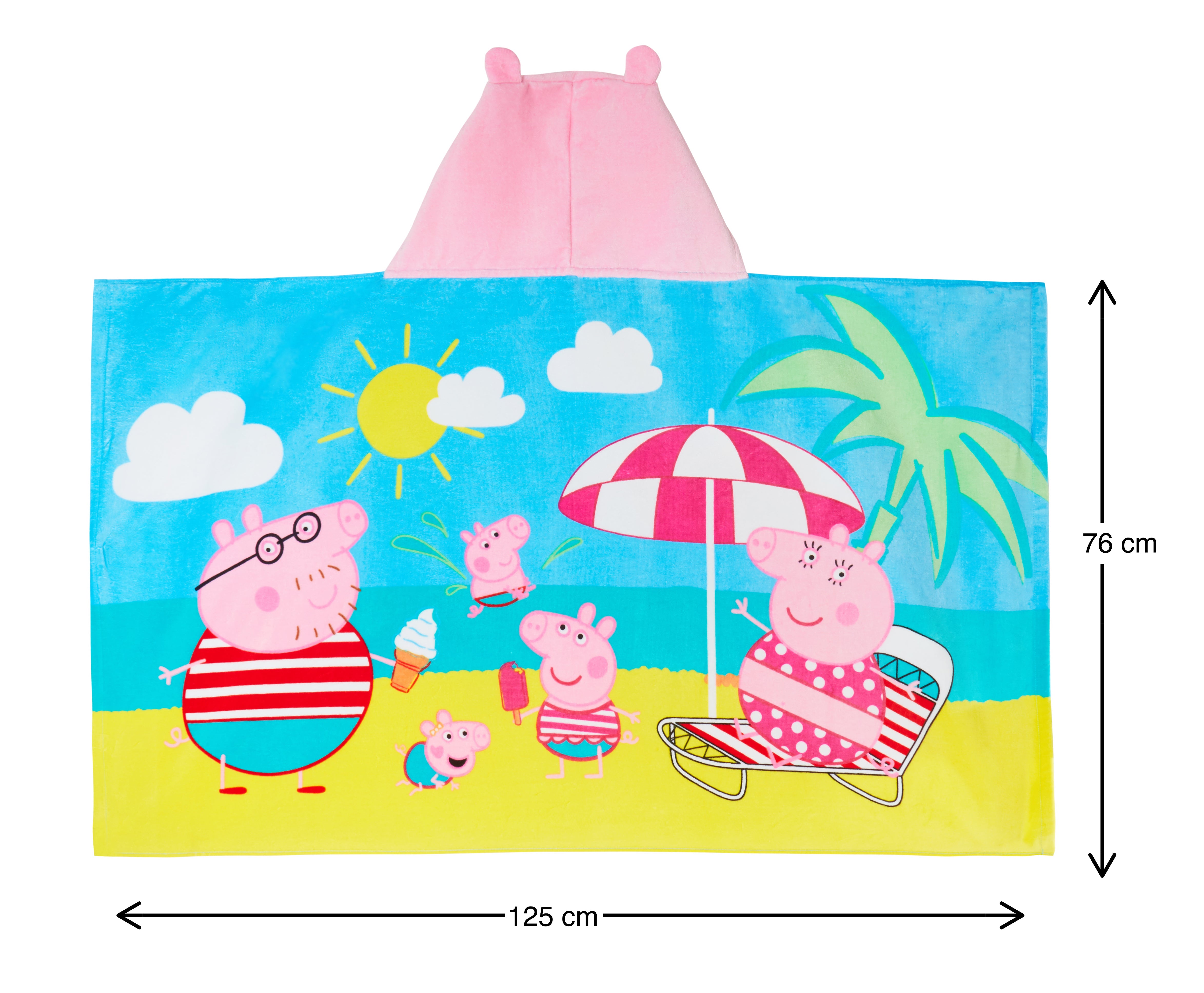 Peppa Pig Hooded Towel Girls 100% Cotton Poncho Kids Beach Bath Towel Swim Robe