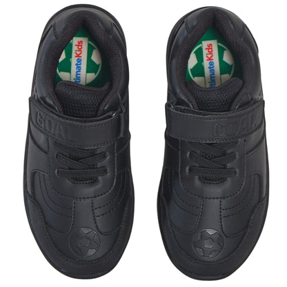 Boys Football School Shoes Kids Black Trainers Shoes Easy Touch Strap Fastening