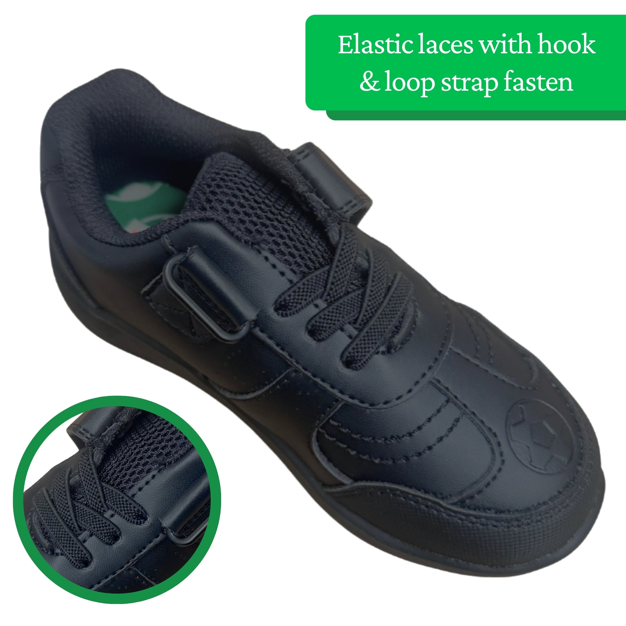 Boys Football School Shoes Kids Black Trainers Shoes Easy Touch Strap Fastening