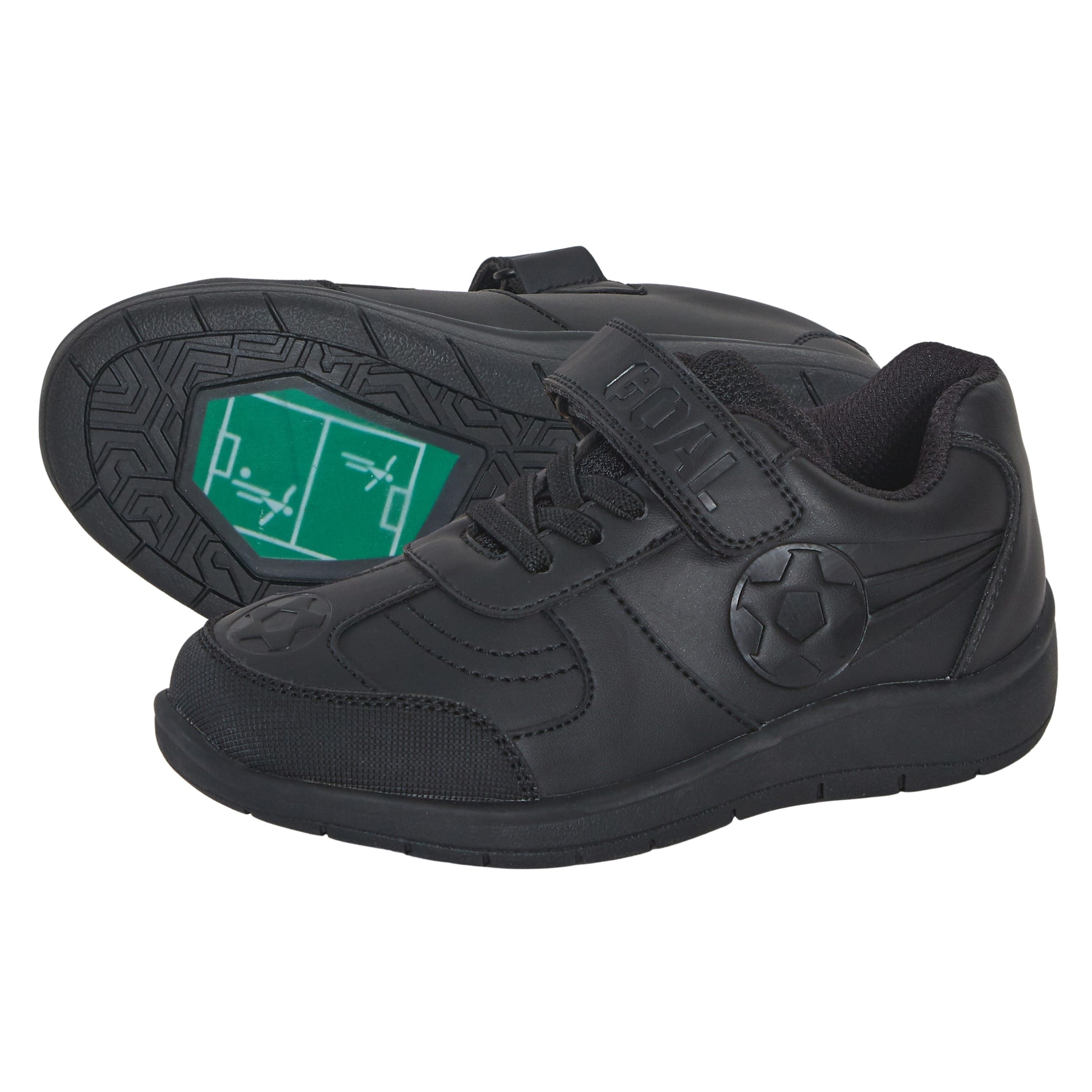 Boys Football School Shoes Kids Black Trainers Shoes Easy Touch Strap Fastening
