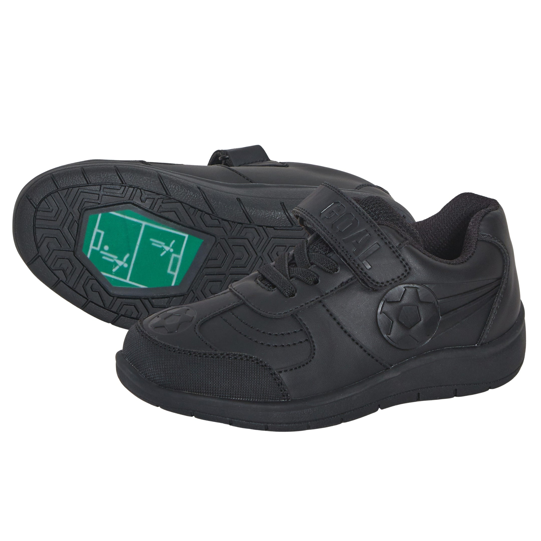 Boys Football School Shoes Kids Black Trainers Shoes Easy Touch Strap Fastening