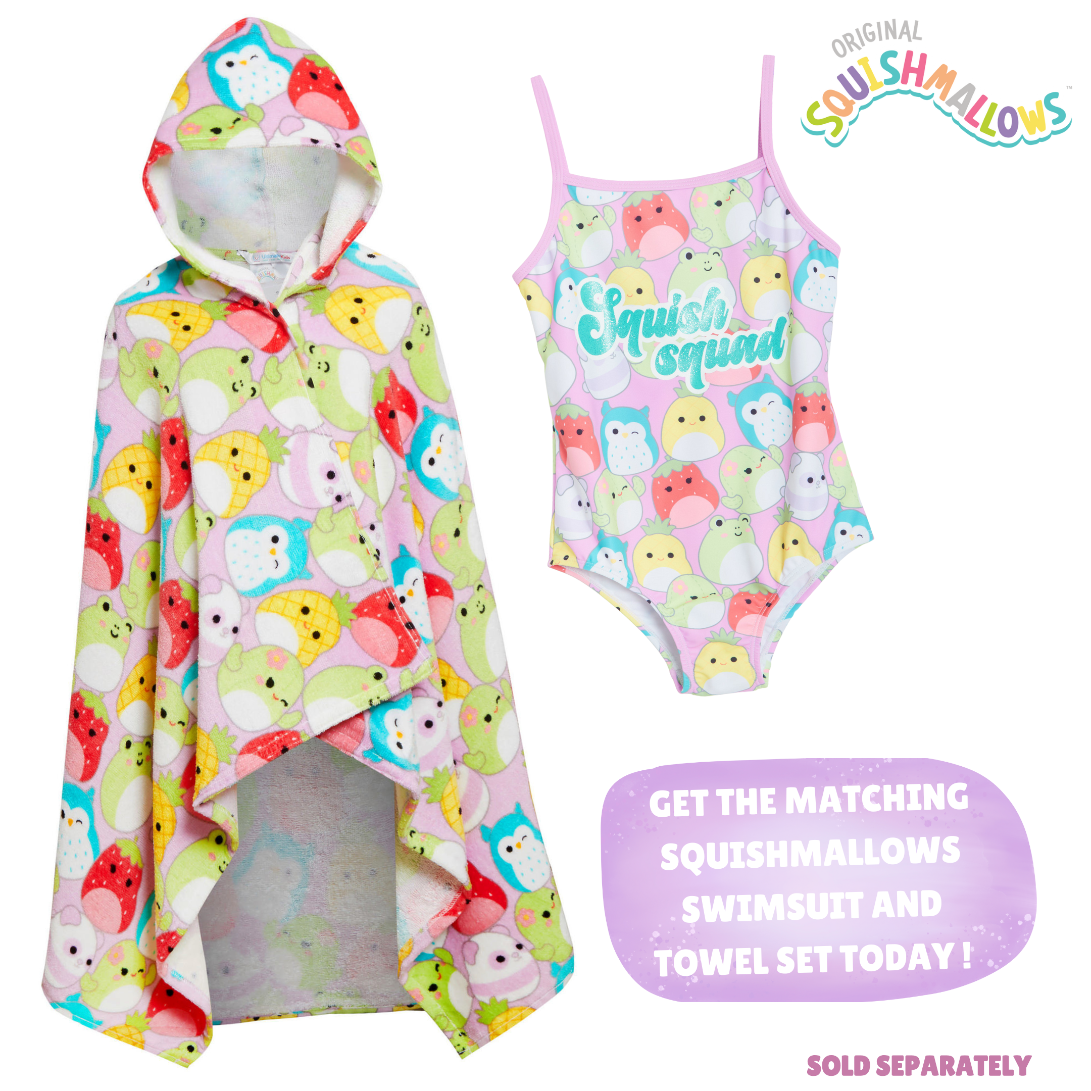 Kids Squishmallows Hooded Towel Girls Poncho 100% Cottton Beach Towel Bath Towel Changing Wrap