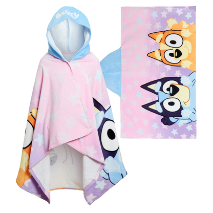 Girls Bluey Hooded Towel For Kids Poncho Bingo Beach Towel Bath Towel Swimming Changing Robe