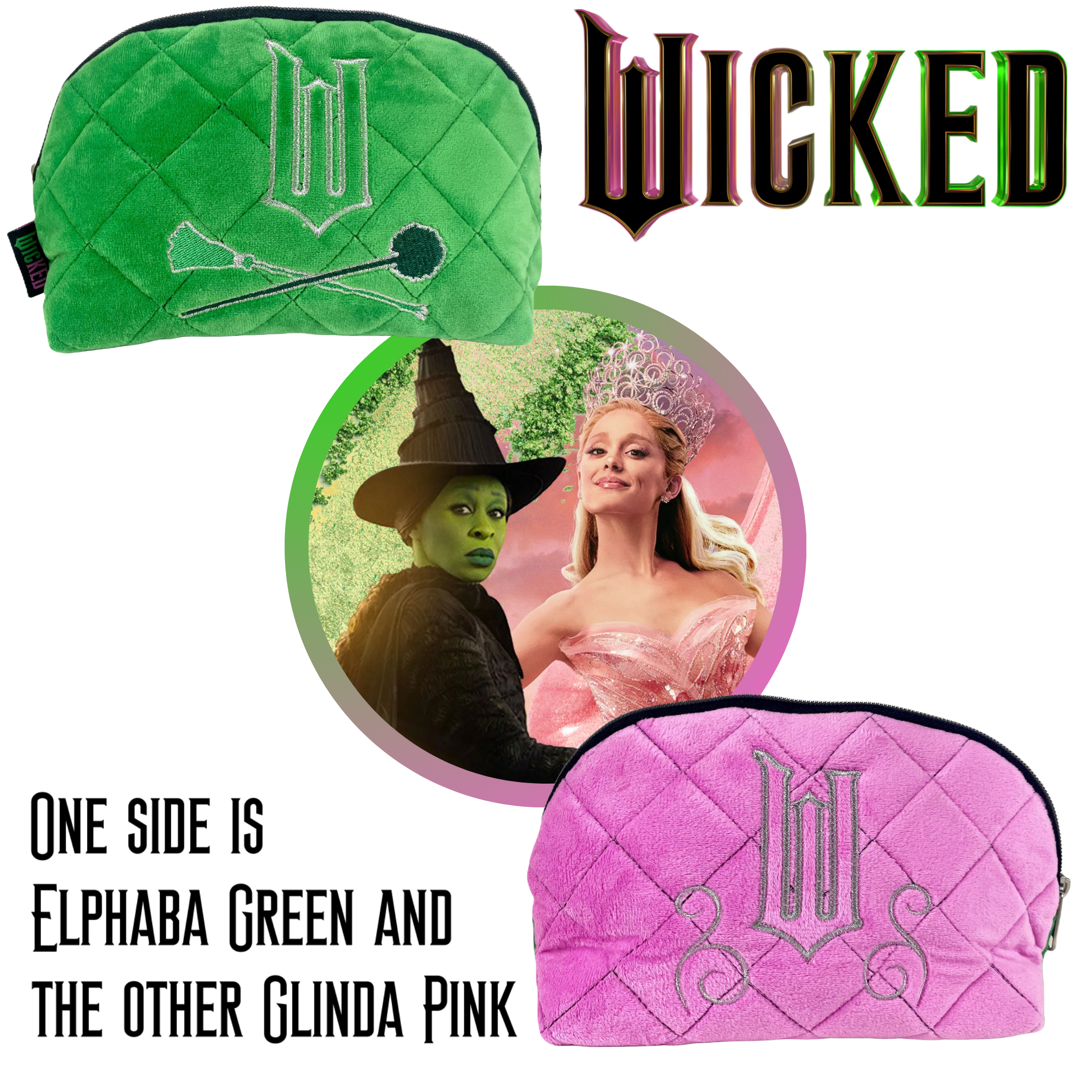 Wicked Quilted Velvet Make Up Bag Girls Womens Cosmetic Toiletries Pencil Case