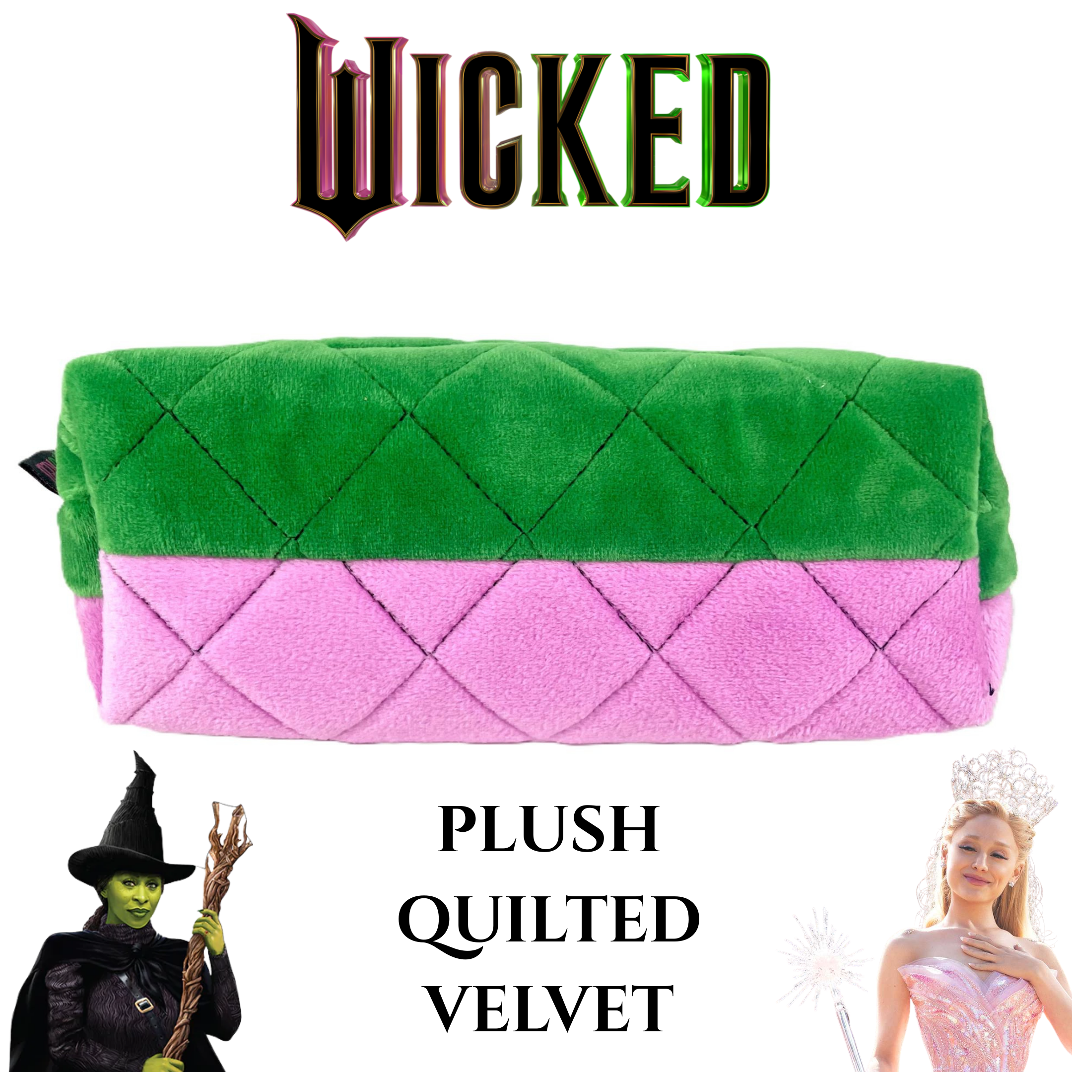 Wicked Quilted Velvet Make Up Bag Girls Womens Cosmetic Toiletries Pencil Case