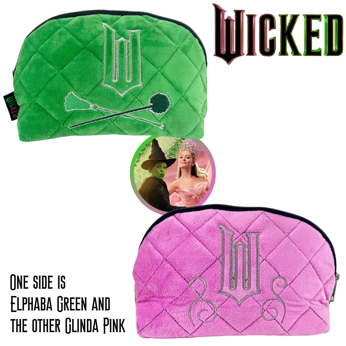 Wicked Quilted Velvet Make Up Bag Girls Womens Cosmetic Toiletries Pencil Case