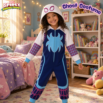 Girls Bluey All In One Dress Up 3D Hood Pyjamas For Kids Fleece Pjs Nightwear