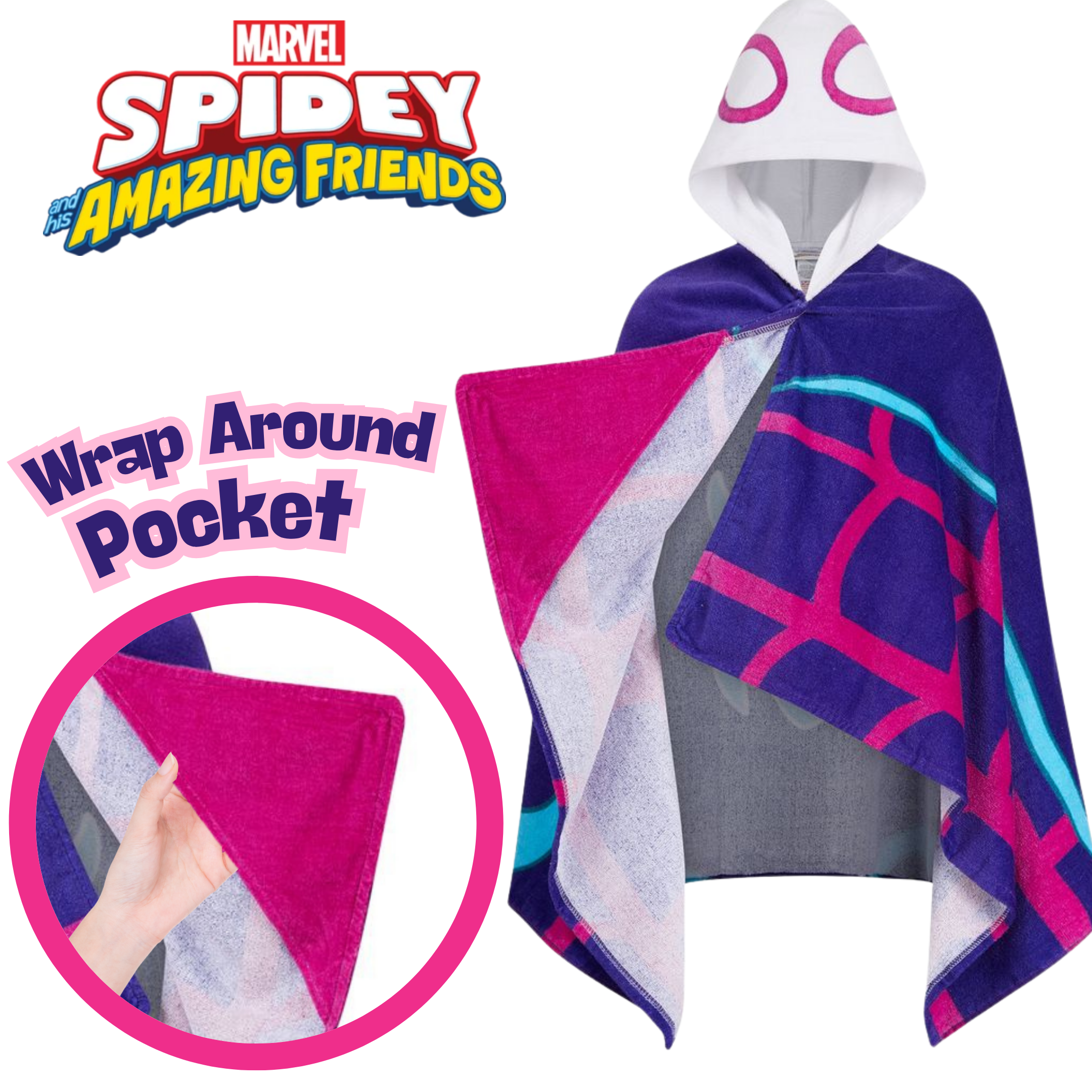 Ghost-Spider Girls Hooded Towel For Kids Poncho Wrap Spidey & Friends 100% Cotton Beach Towel Bath Towel