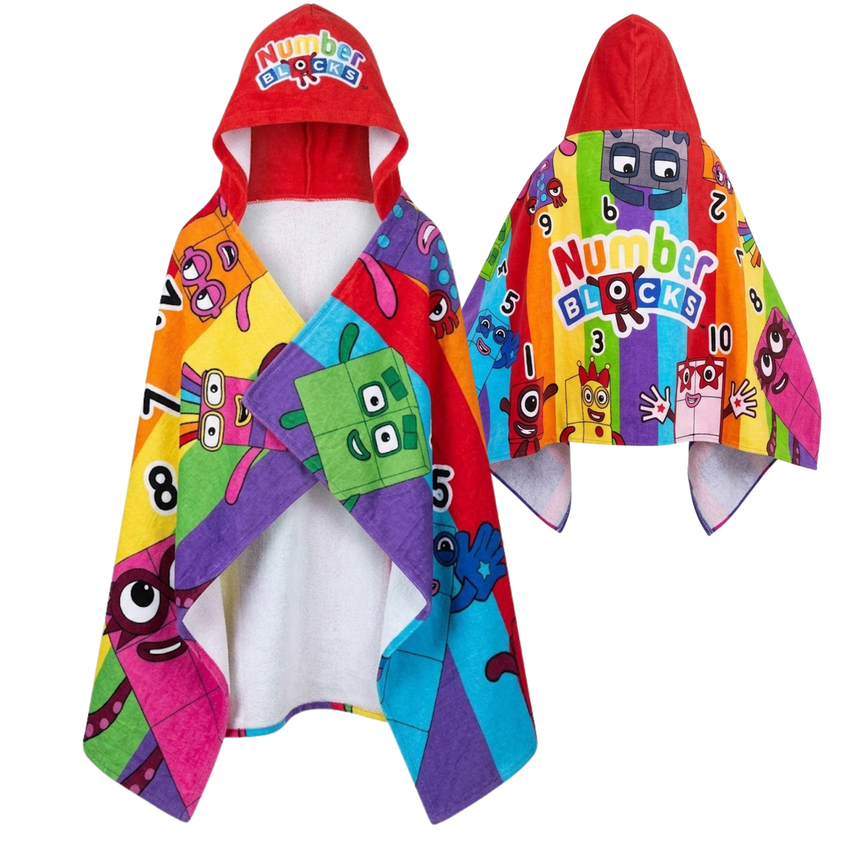 Numberblocks Hooded Towel Kids Poncho Changing Wrap 100% Cotton Beach Towel