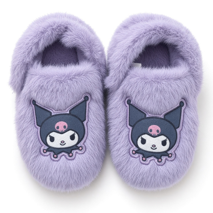 Hello Kitty Slippers Girls Fur Sliders Kuromi Cinnamroll House Shoes Fluffy Mules