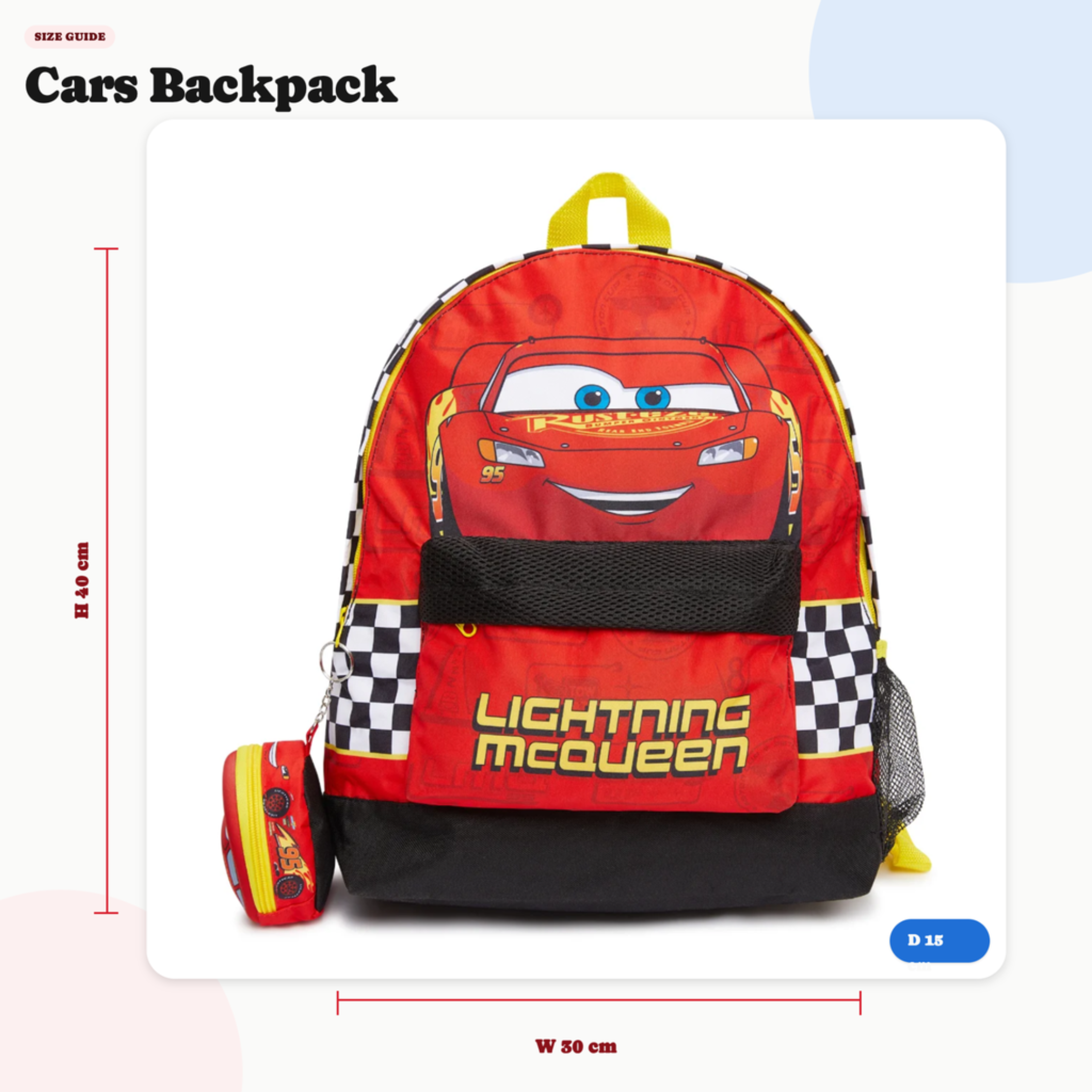 Disney Cars Backpack Kids Lightning McQueen Bag With 3D Keyring School Bag