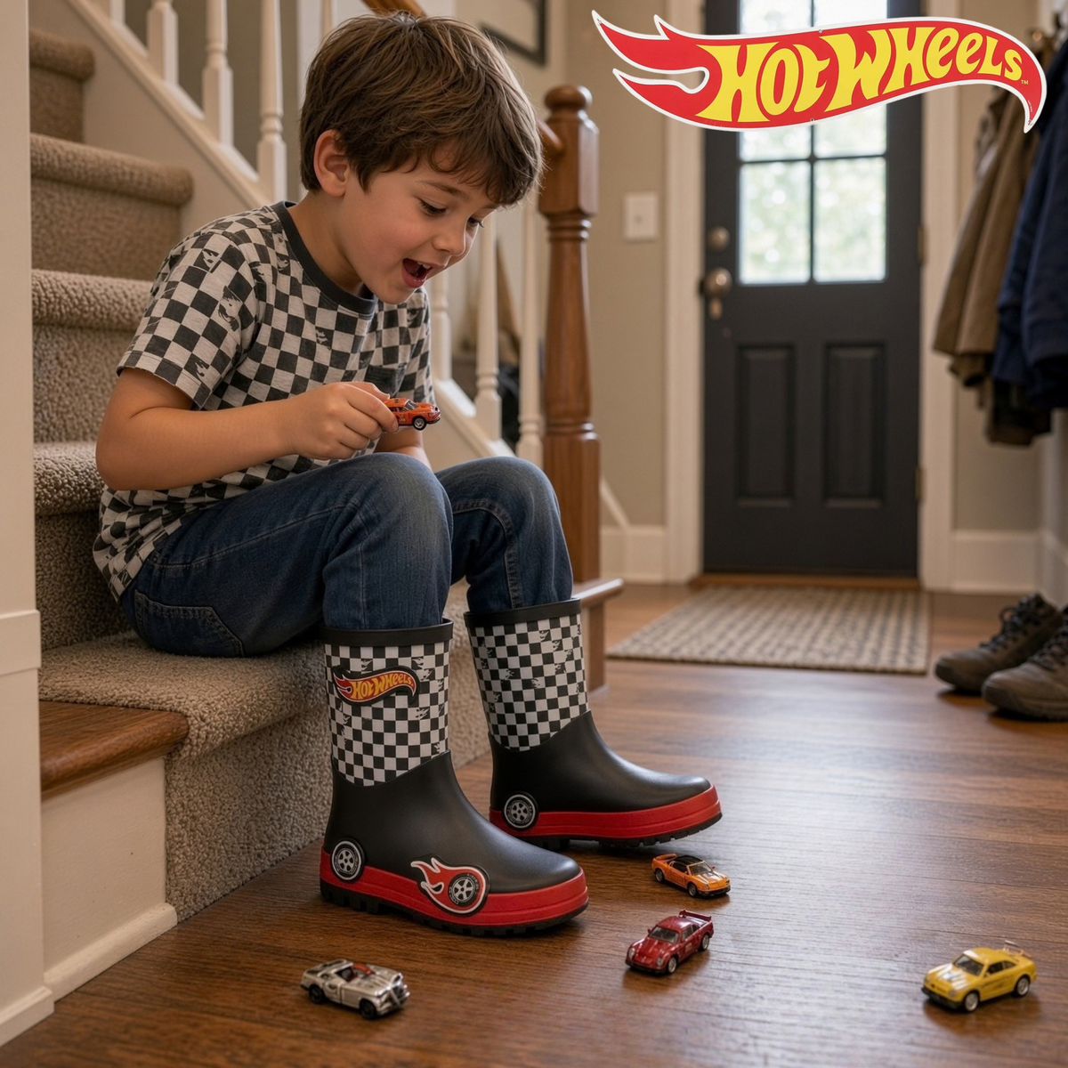 Hot Wheels Wellies Rubber Wellington Boots For Kids Racing Car Driver Boots