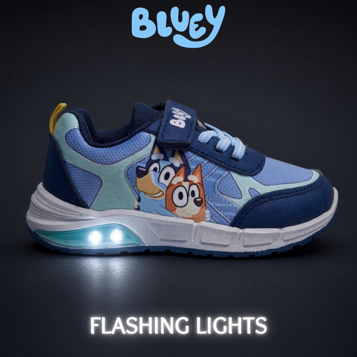 Bluey Light Up Trainers For Girls Puppy Easy Fasten Sports Shoe With LED Lights