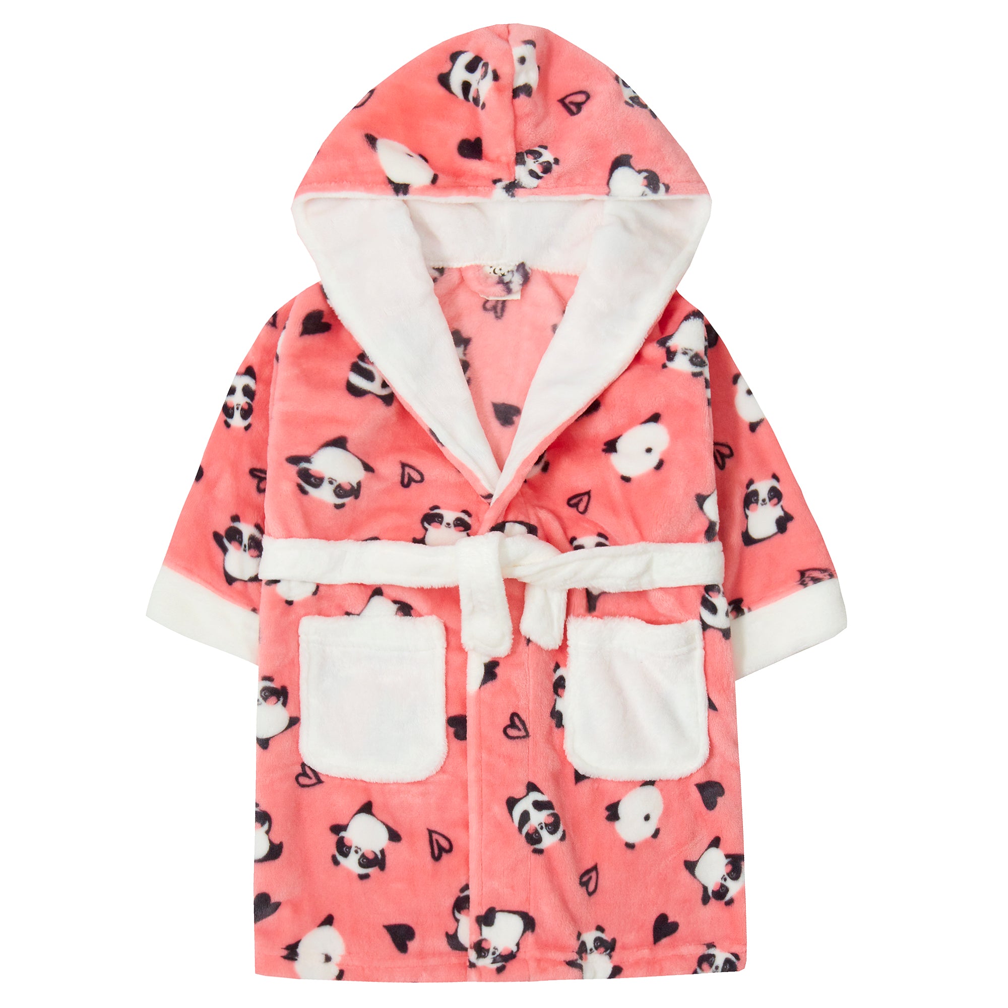 Girls Novelty Panda Robe Kids Pink Hooded Fleece Dressing Gown Bathrobe Gift
