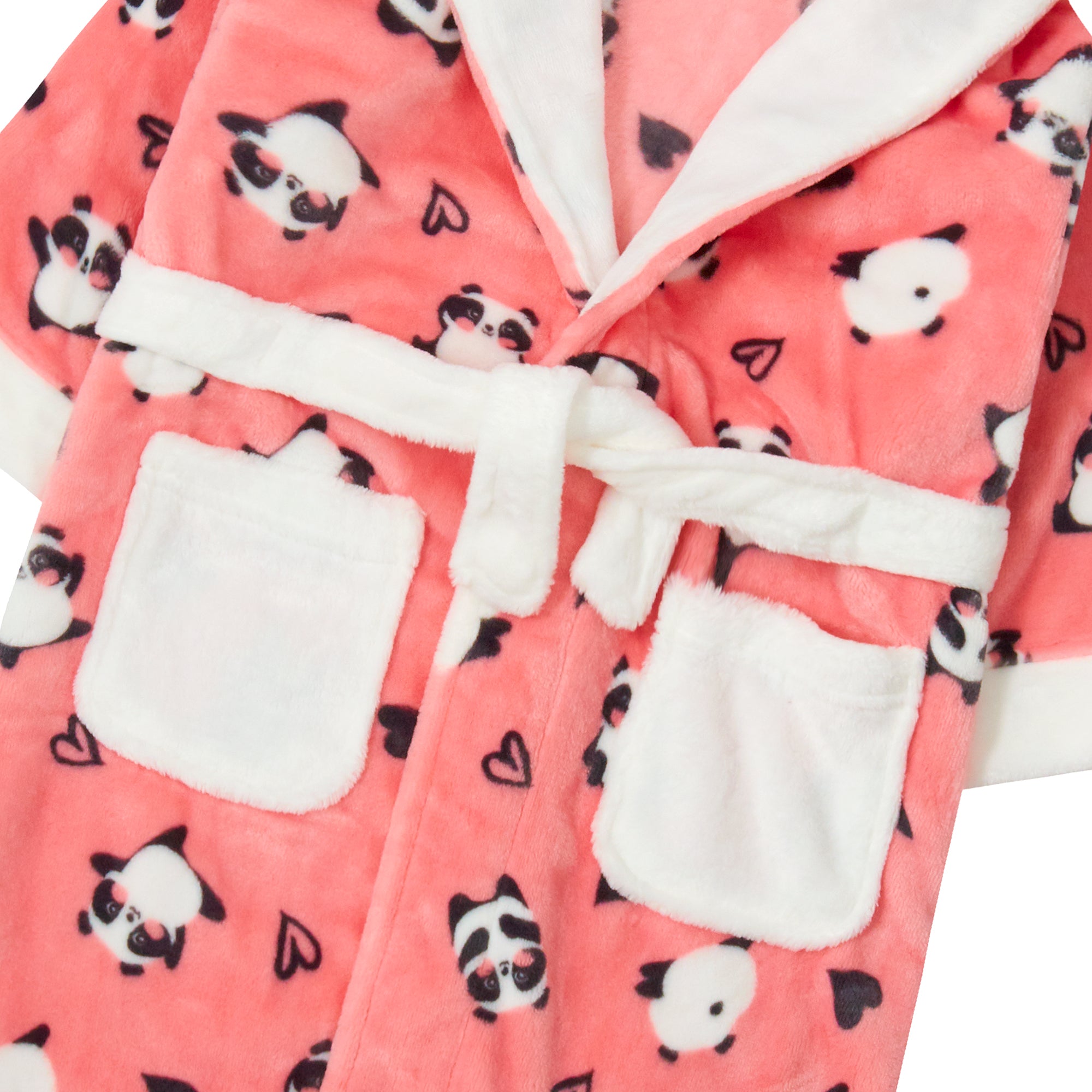 Girls Novelty Panda Robe Kids Pink Hooded Fleece Dressing Gown Bathrobe Gift