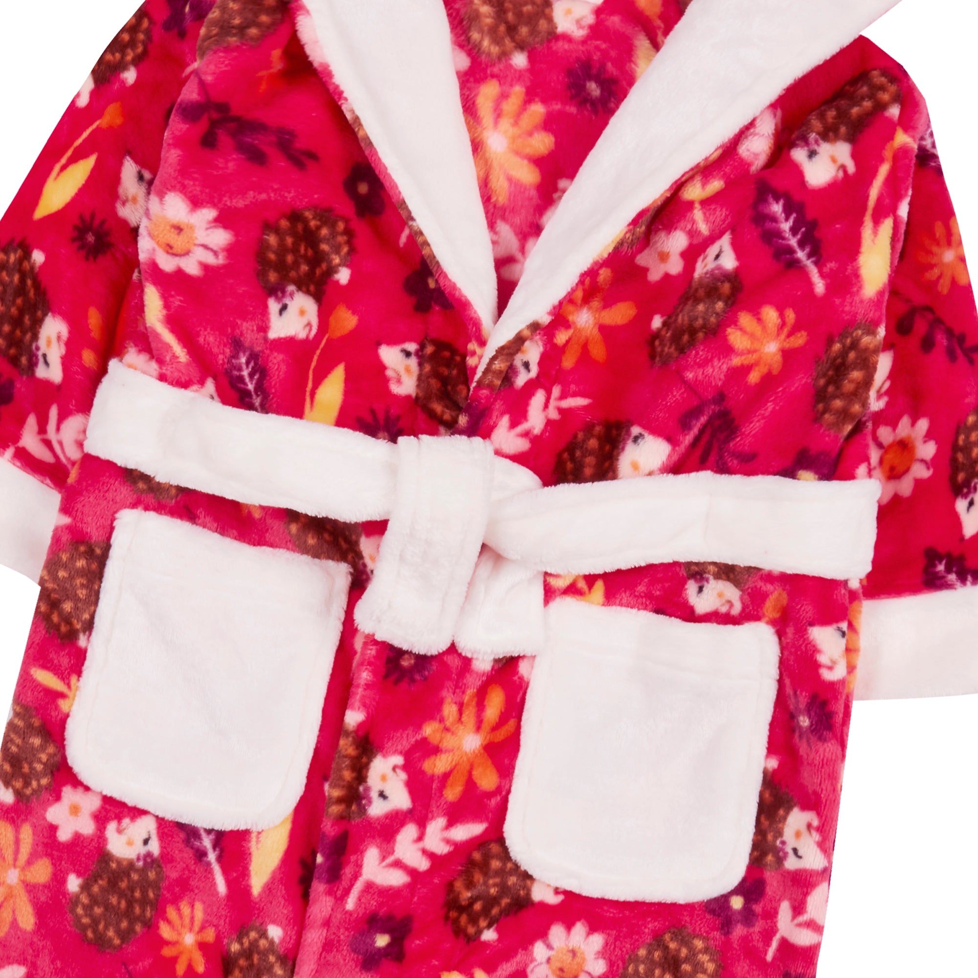 Girls Novelty Hedgehog Robe Kids Hooded Fleece Dressing Gown Bathrobe Gift Size