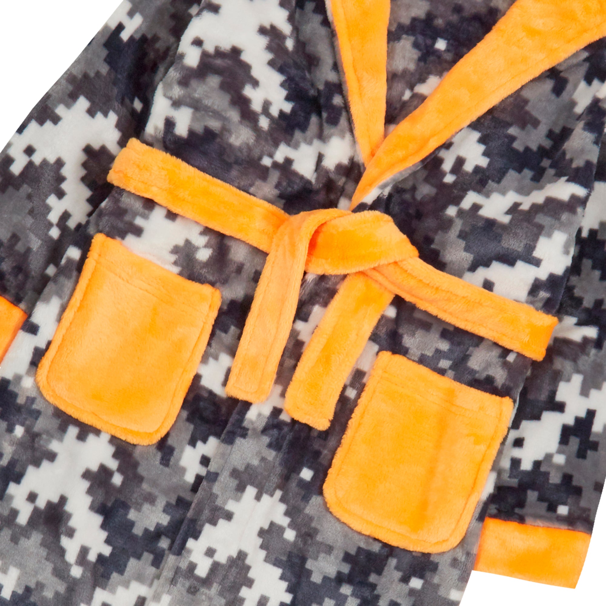 Boys Gaming Pixel Robe Kids Gamer Hooded Fleece Dressing Gown Bathrobe Housecoat